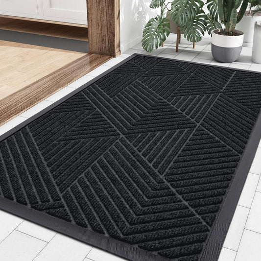 OLANLY Front Door Mat Outdoor Indoor, Heavy Duty Non Slip Rubber Mat, Absorbent Outdoor Rug, Easy Clean Welcome Mat, Low Profile Entryway Rugs, 35"x23", Black