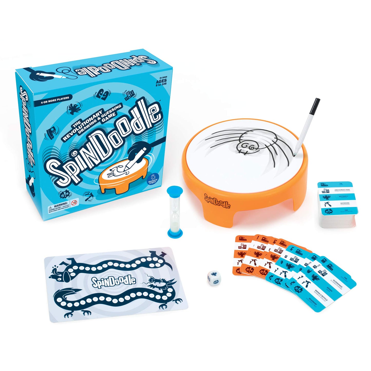 Educational Insights Spindoodle - Fun Board Games for Adults, Teens and Kids, Party Games for Family Game Night, Funny Quick Drawing Game, Guess The Sketch, Groups of 4 Ages 8+