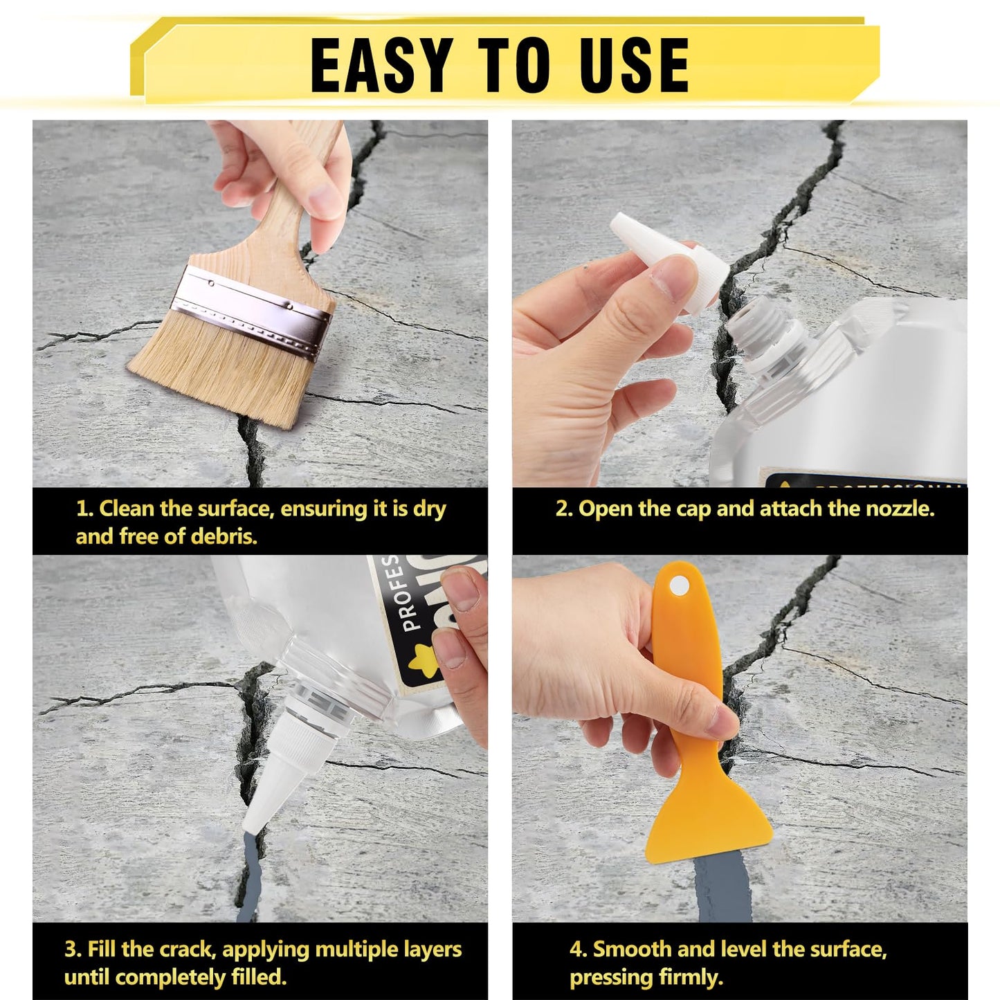 3.3 LB Concrete Crack Filler, High Elasticity Cement Crack Filler, Gray Self Leveling Concrete Hole Repair, Flexible Liquid Concrete Sealant for Driveway, Walkway, Foundation, Patio, Joint, Outdoor