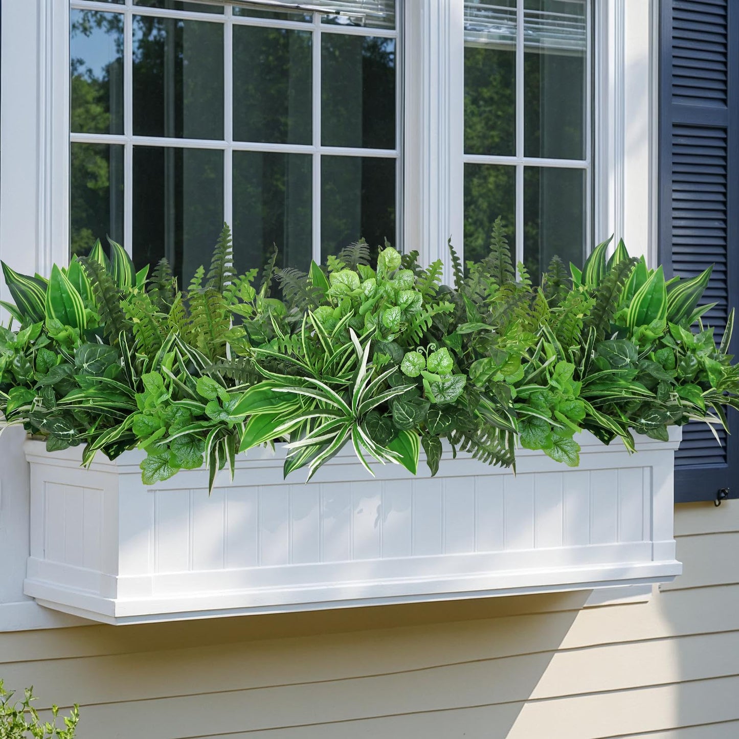 DEMIUKO 18PCS Artificial Plants Outdoor UV Resistant Artificial Greenery Stems Fake Ferns Shrubs Faux Plastic Plants for Planter Garden Patio Porch Window Box Home Decor (Greenery, 18PCS)