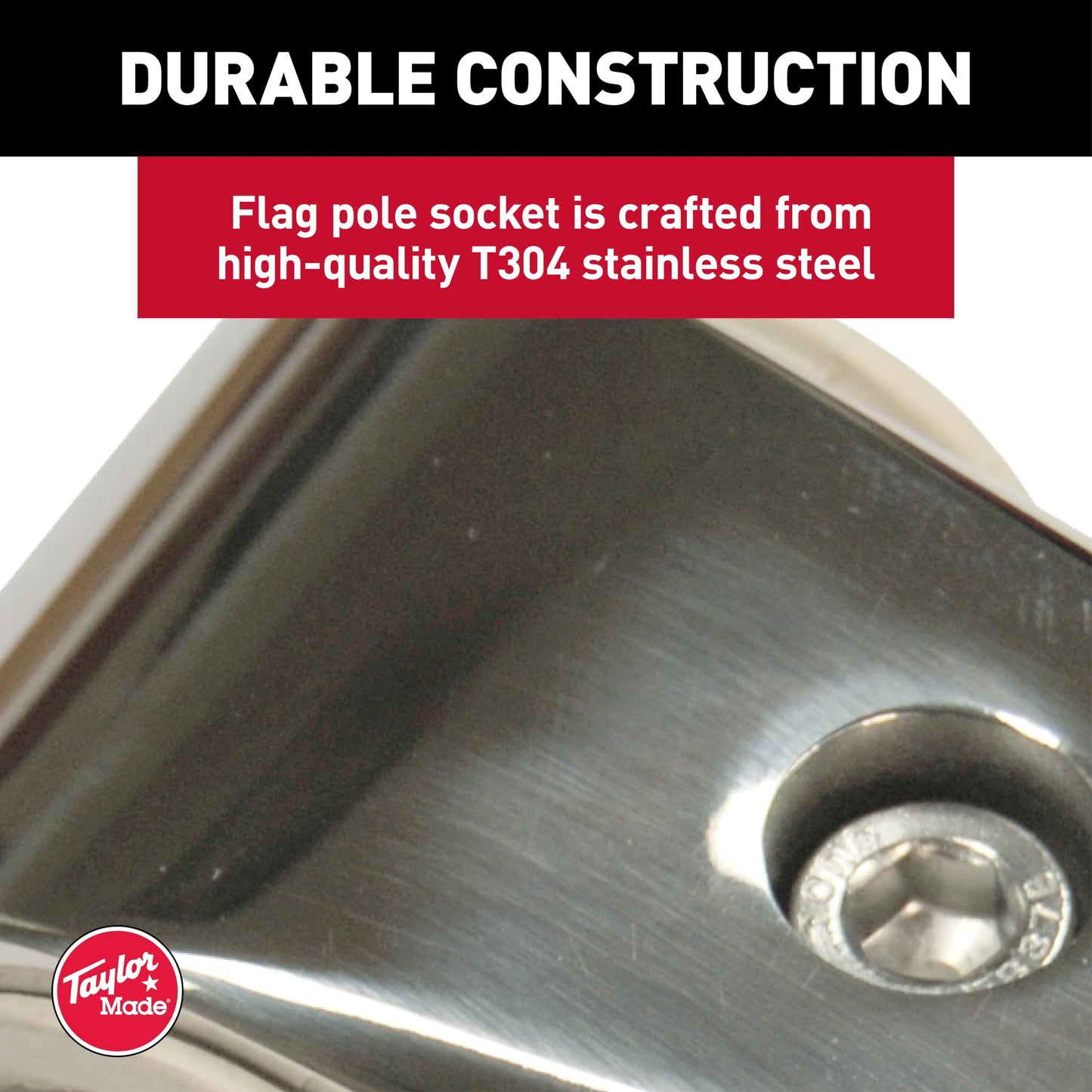 Taylor Made Flag Pole Socket Rail Mount for 7/8" to 1" Rails with 1" Flag Staff — Perpendicular Mount with Adjustable Angle - Secure Fit - Made in The USA from T304 Stainless-Steel — 2020109091