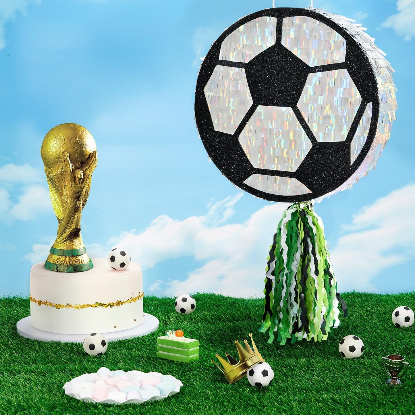 WERNNSAI Soccer Pinata - Soccer Ball Pinata with Blindfold and Stick for Sports Birthday Party Decoration Soccer Match Celebration Bachelorette Supplies