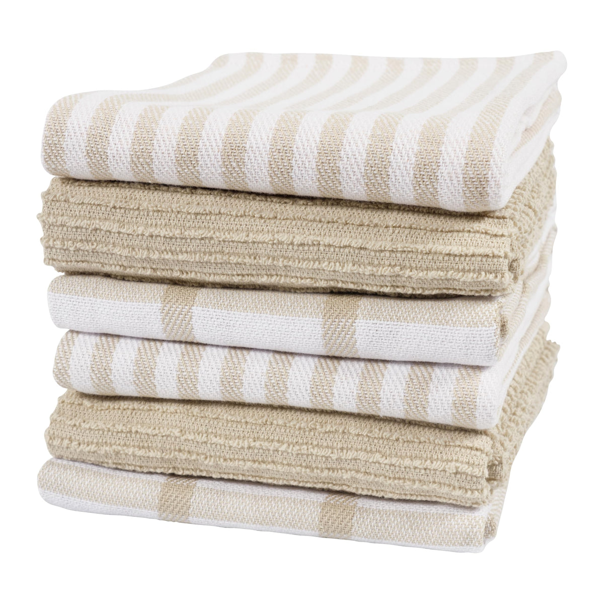 KAF Home Premium Kitchen Towels (18" x 28"), Large 100% Cotton, Flat & Terry Absorbent Dish Towel Set (Beige, 18 x 28-6 Pack)