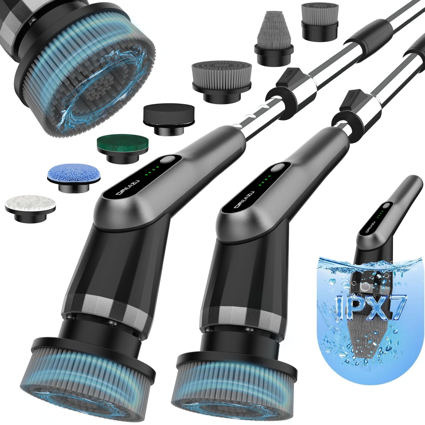 G2 Electric Spin Scrubber - Upgraded 10-in-1 IPX7 Waterproof Scrubber Brush Electric, Retractable Handle & 2-Speed for Bathroom, Bathtub, Kitchen, Tile Floors