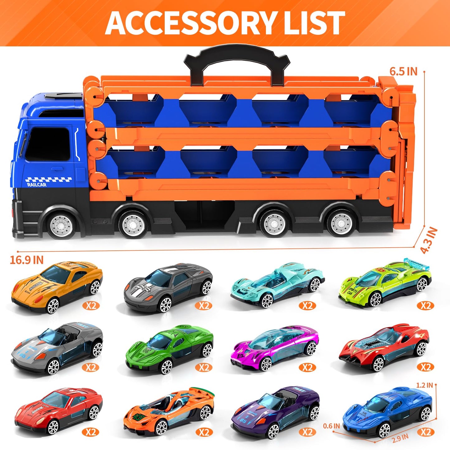 Ci Vetch 78 inches Transport Truck with 24pcs Die-Cast Cars Toys, Cars Toddler Toys Gifts for 3 4 5 6 7 Years Old Boys Girls Kids, Boys Toys Age 3-5 4-7