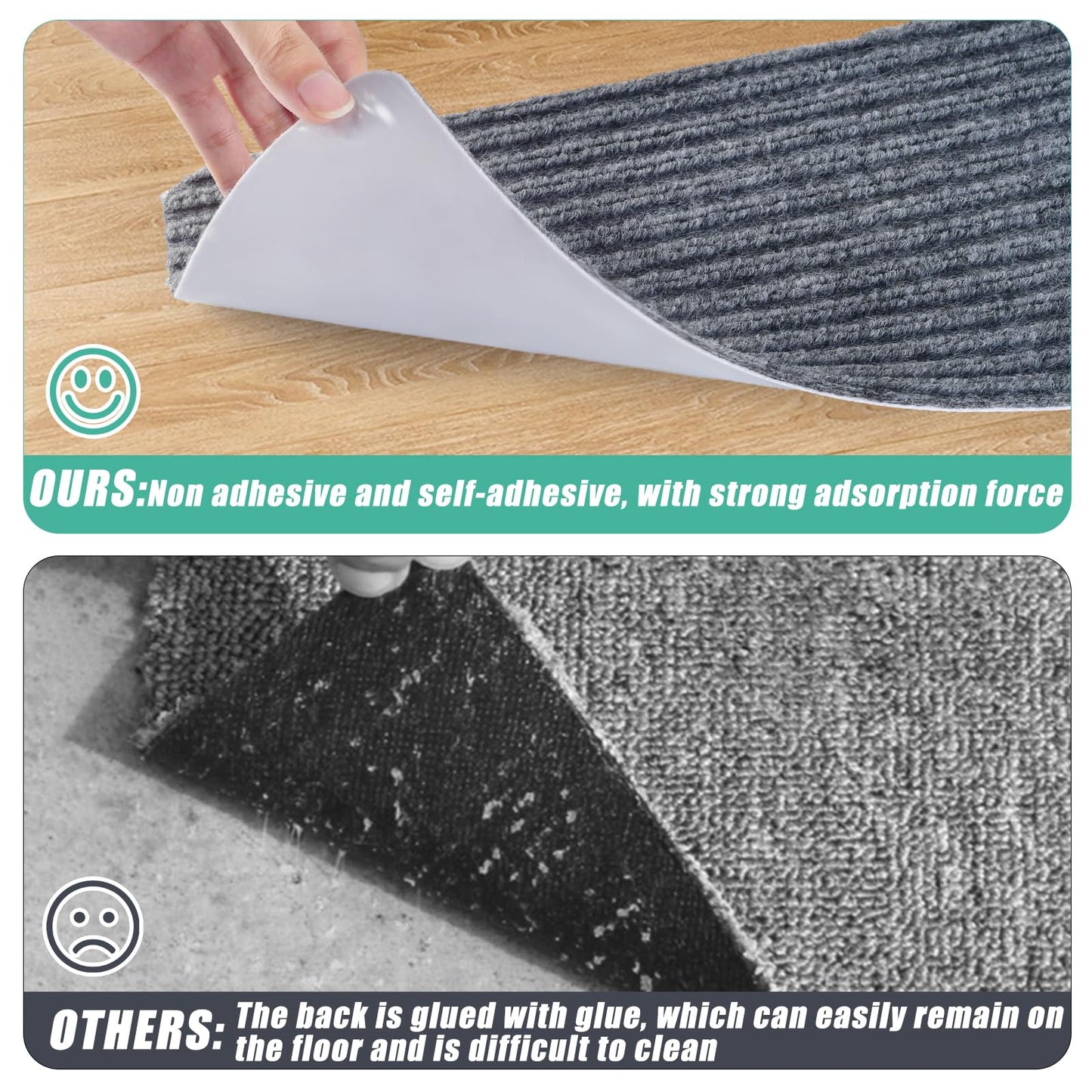 15 Sets of 8''x30 Non Slip Stair Treads Indoor,Children, Elderly, and Pets Carpet Stair Treads, Stair Runners for Wooden Steps,Reusable Adhesive Free Self-Adhesive Staircase Pad,Dark Grey
