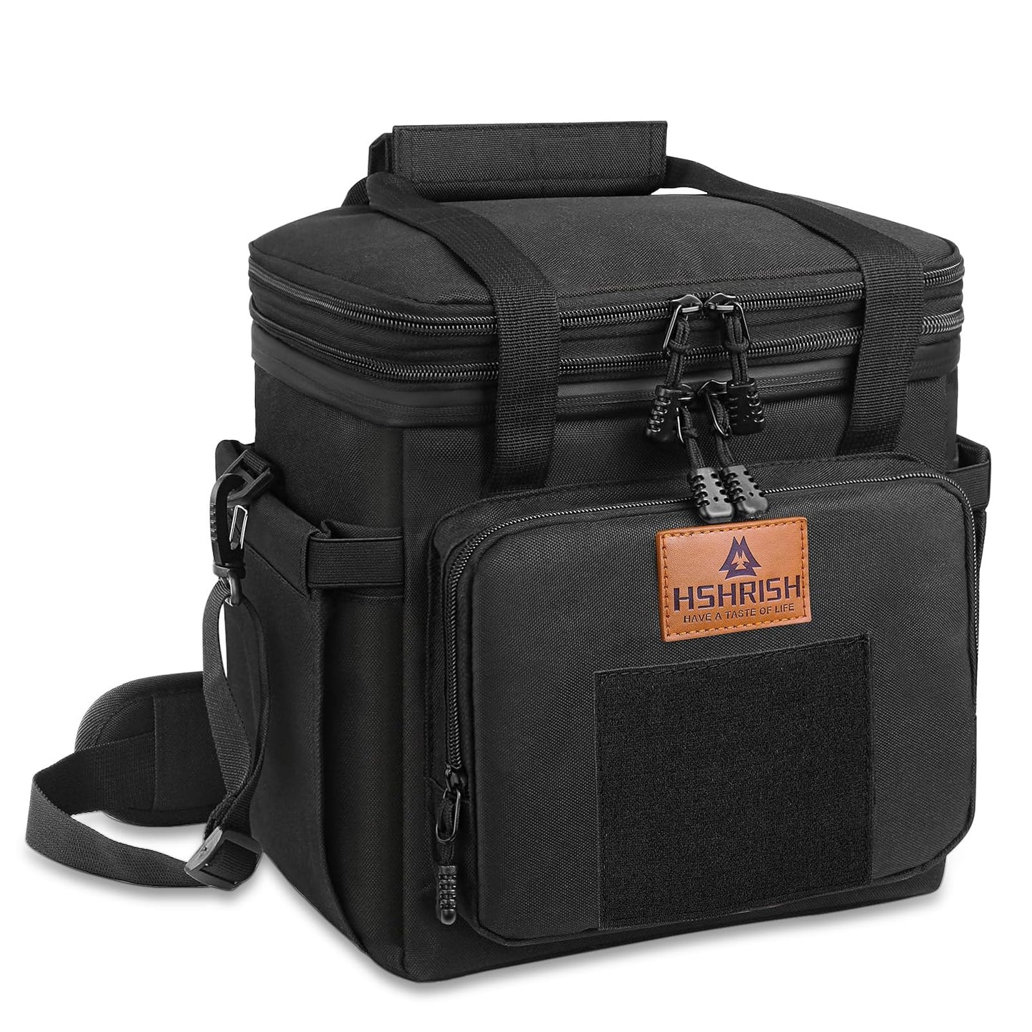 Tactical Lunch Bag, Expandable Insulated Lunch Box for Men Women, Waterproof Leakproof Cooler Bag for Adults/Work Office Outdoor Picnic Camping, 20Can/15L, Black, HSHRISH