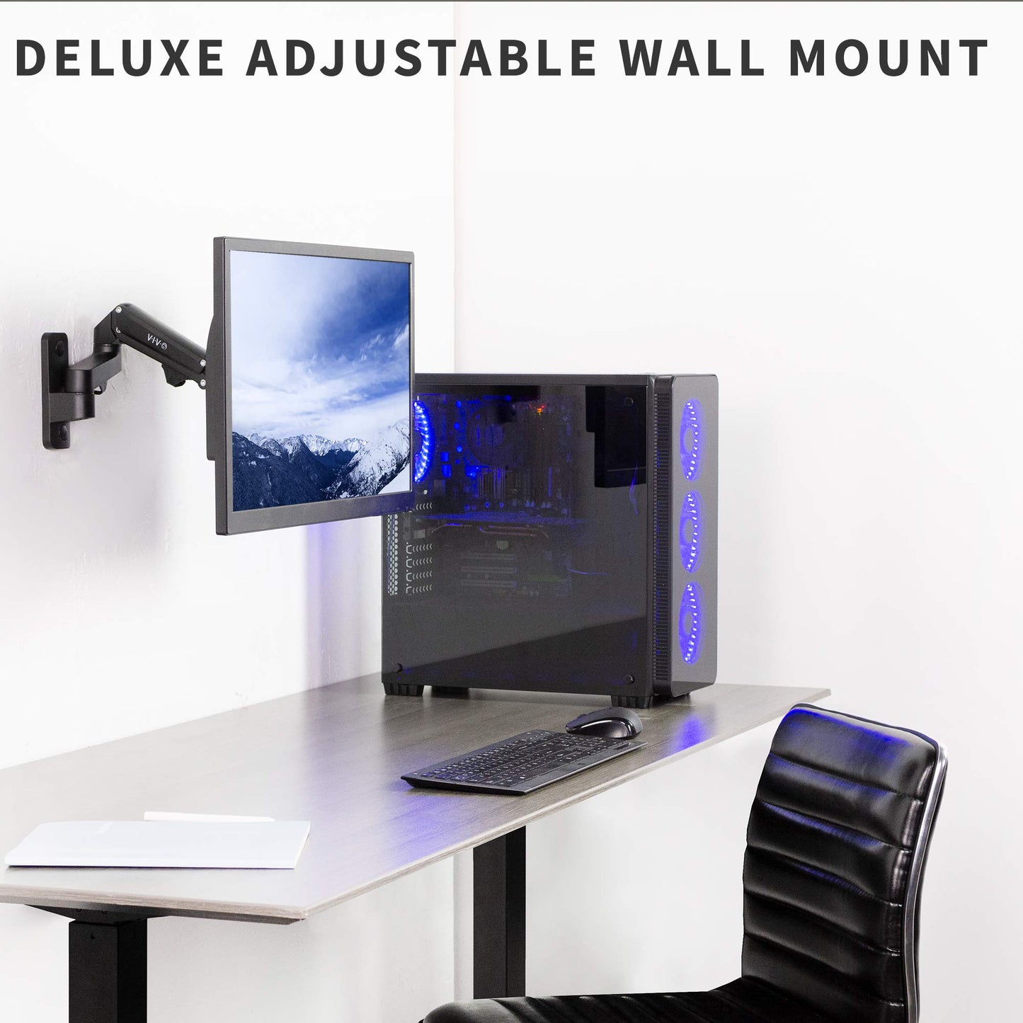 VIVO Premium Aluminum Single LCD Monitor Wall Mount, Height Adjustable Pneumatic Spring Monitor Arm for Screens up to 32 inches, MOUNT-G100B