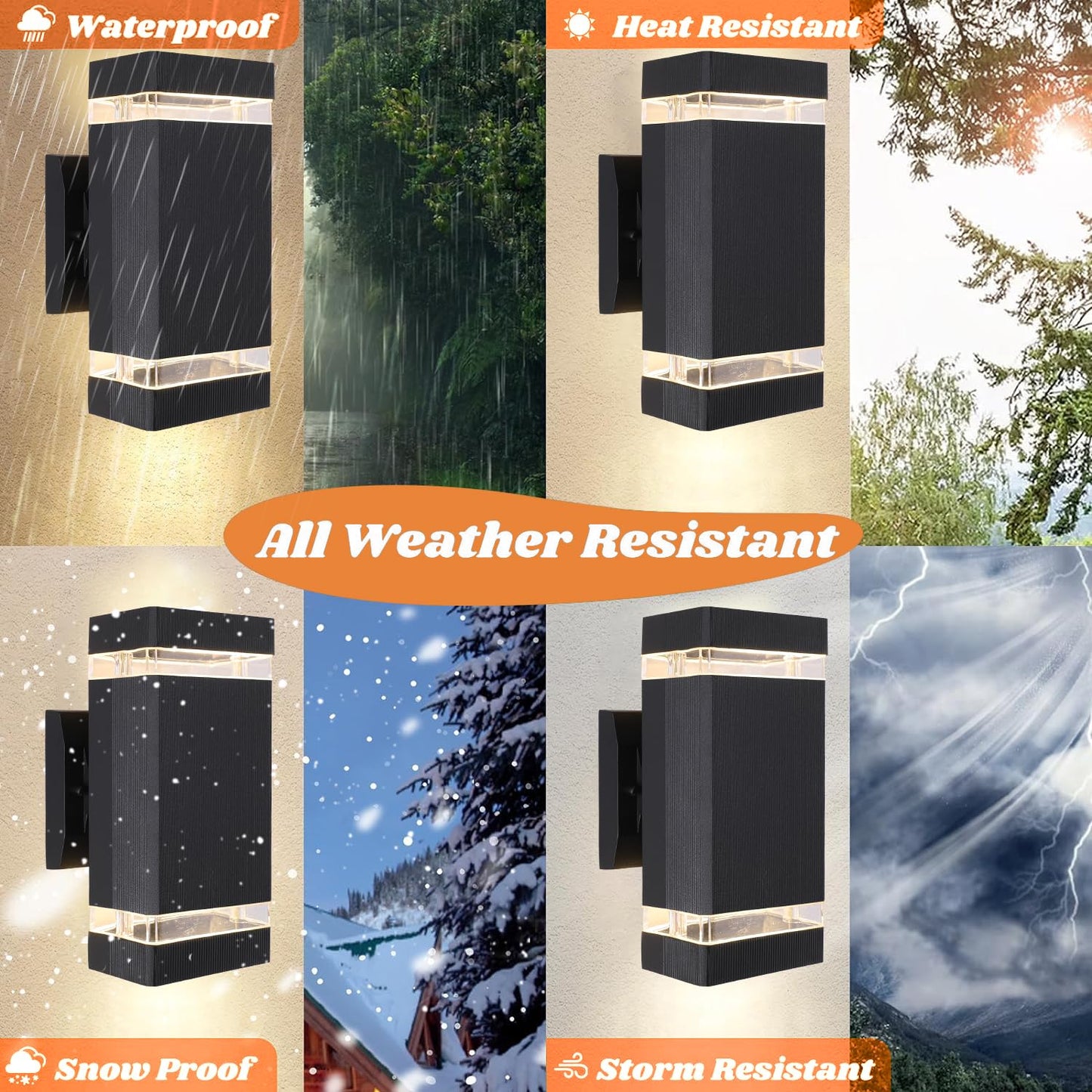 HCIDNLI LED Outdoor Wall Lights, 2 Pack Square Up and Down Porch Lighting Fixture Wall Mount, Modern Aluminum Exterior Wall Sconces Waterproof Outside Lights for House