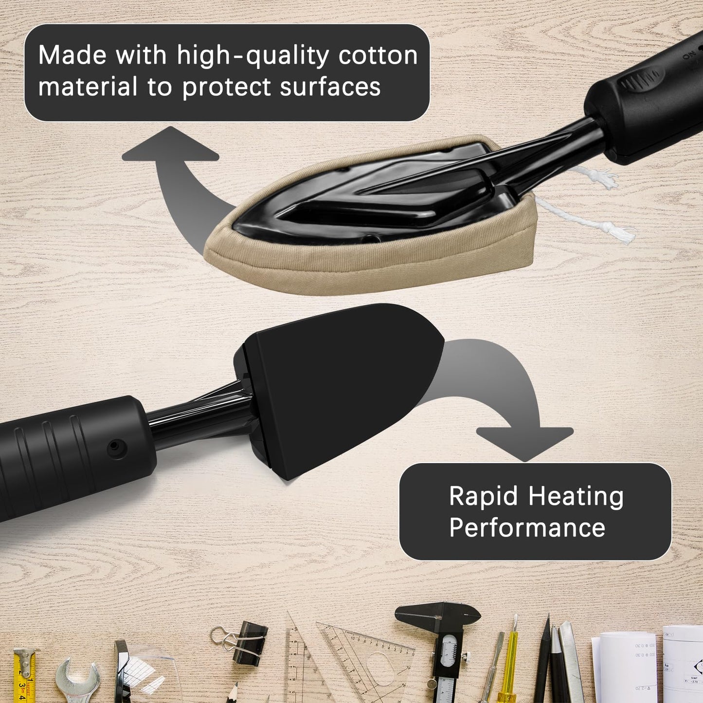 Edge Banding Iron with LCD Display,Adjustable 212-428℉ (100-220℃),Metal Stand,65 in Power Cord,3 Replaceable Socks,Precision Control Sealing Iron for Furniture Edges & Models