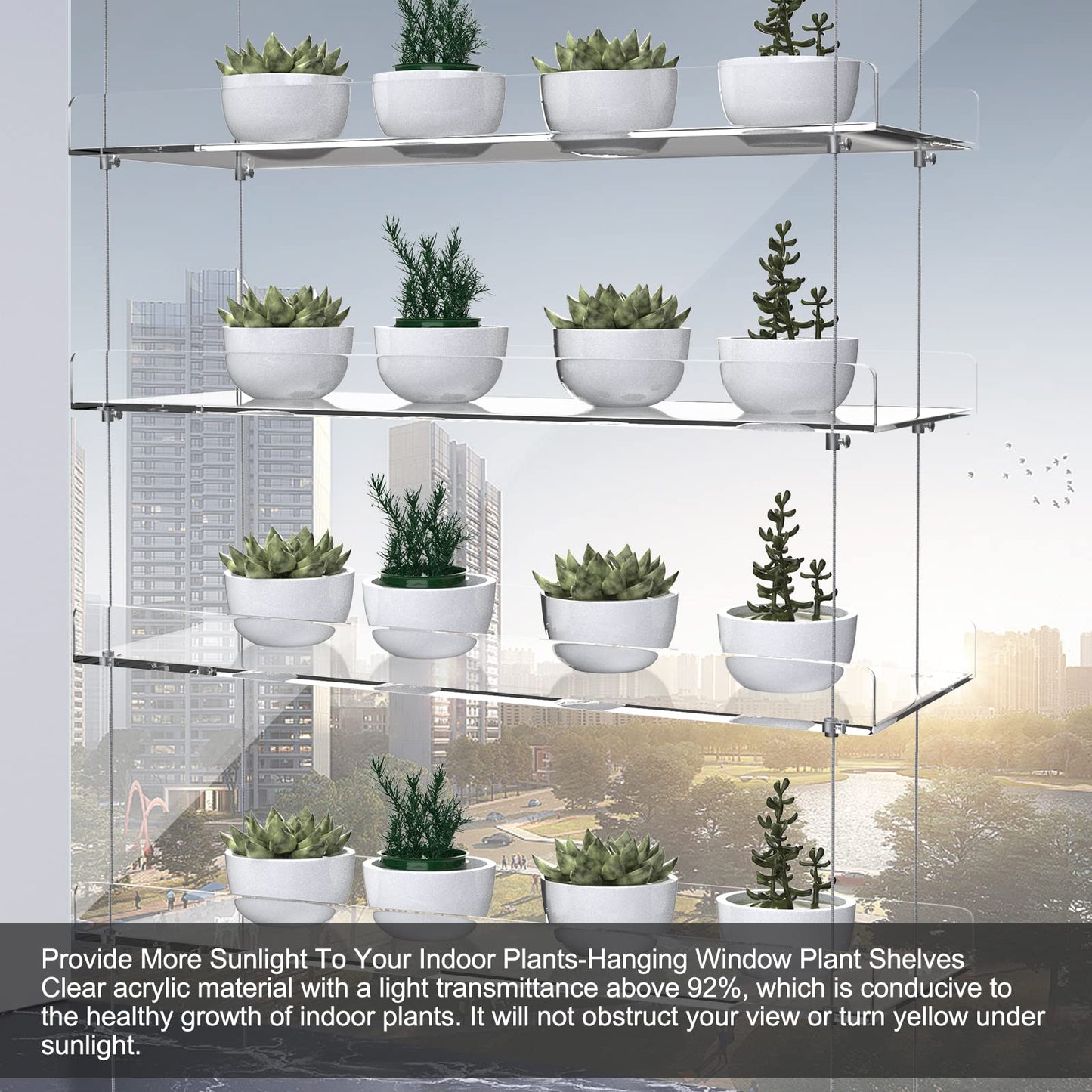 Clear Hanging Window Plant Shelves,Indoor Windows Wall Hanging Plant Stand Flower Display,Flower Pot Organizer Storage for Window Grow Herbs,Microgreens,Succulents,Flower