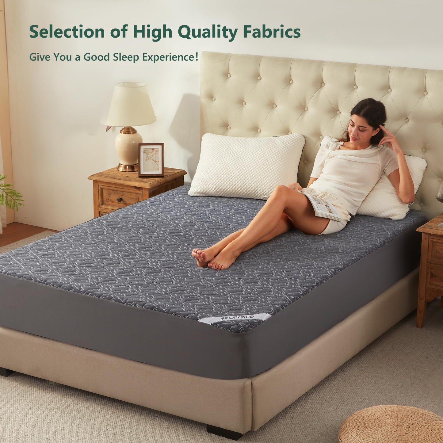 Waterproof Mattress Protector Queen Size, Mattress Pad Cover 3D Air Fabric, Noiseless & Breathable Mattress Pad Fitted Style with Stretchable Pockets,Ultra Soft & Machine Washable (Carbon Gray)