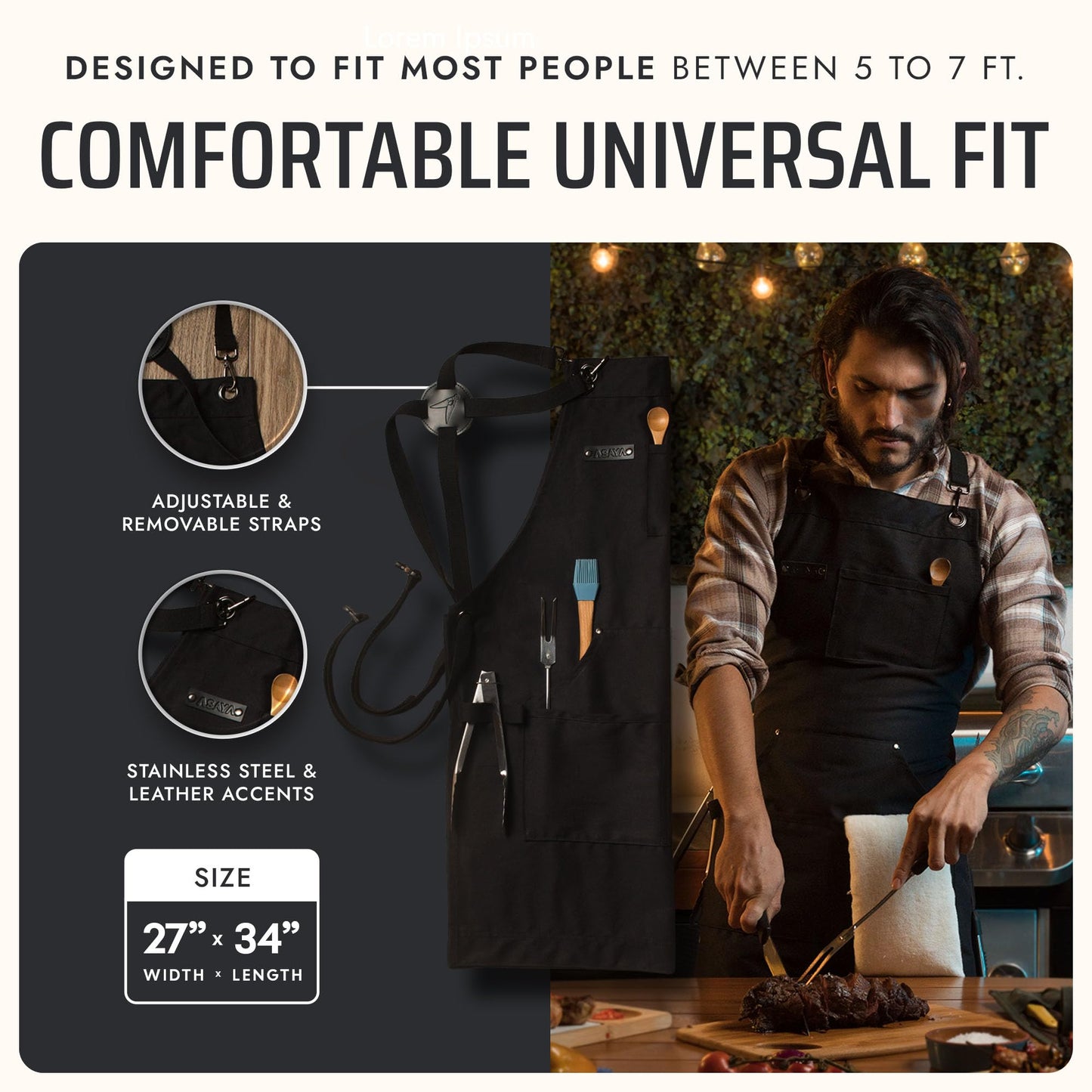 Asaya Chef BBQ and Work Apron with Bottle Opener - Hand Towel-Durable 10oz Cotton Canvas,Brass Hardware and Cross Back Straps (Black)