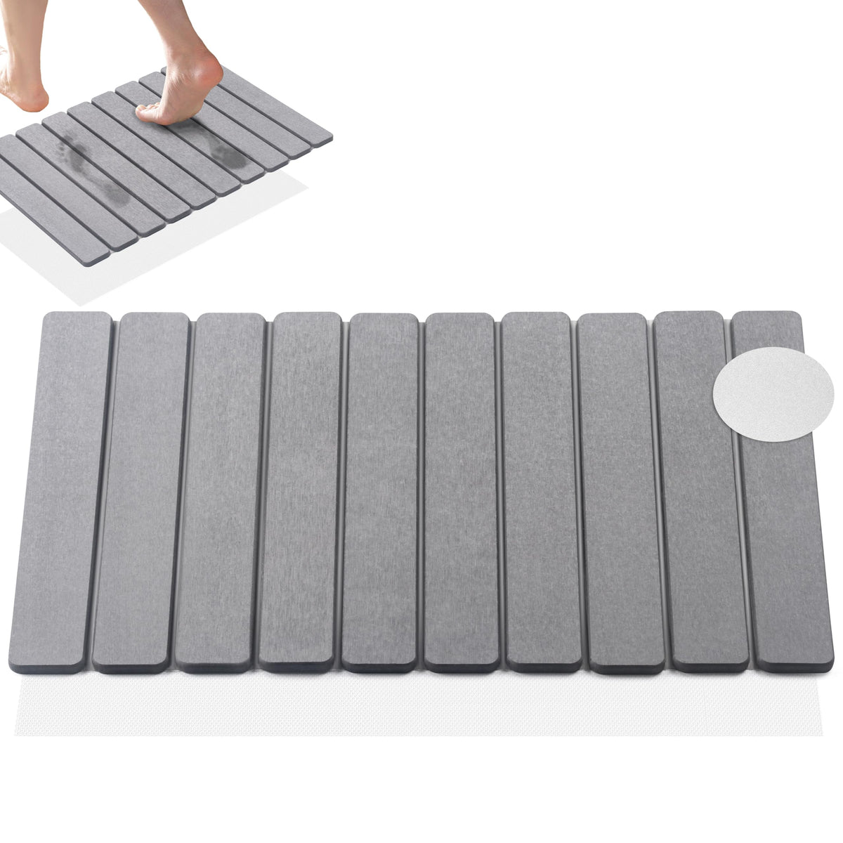 Stone Bath Mat for Bathroom, Stone Pet Feeding Mat, Dish Drying Mat for Kitchen, Diatomaceous Earth Bath Non Slip Drying Bathmat for Shower Floor, Bathroom Tub