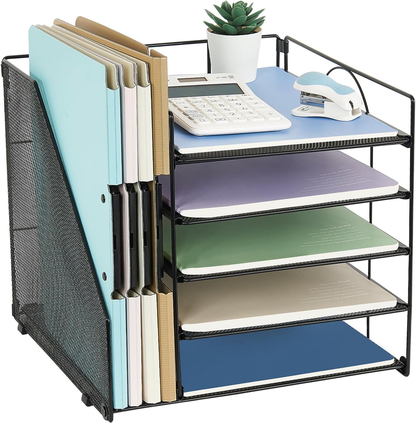 Gugsey Desk Organizer with File Holder, Organisateur et Accessoire de Bureau, 5-Tier Paper Letter Tray, Mesh Desktop File Organizers, Organization and Storage for School, Home, Office (Black)