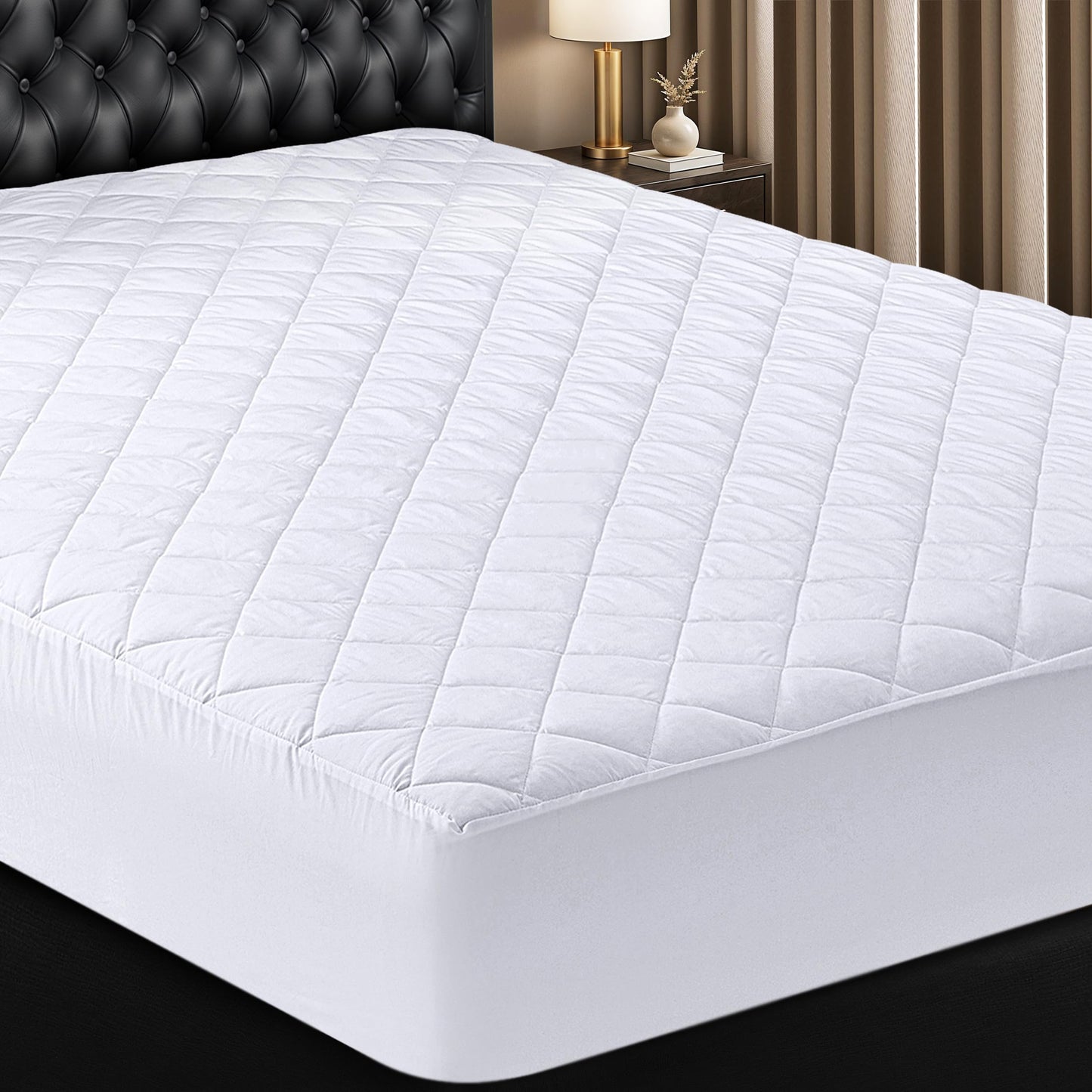 Utopia Bedding Quilted Fitted Mattress Pad – Full Size, Elastic Fitted Mattress Topper Protector and Cover Stretches up to 16 Inches Deep, Machine Washable (White)