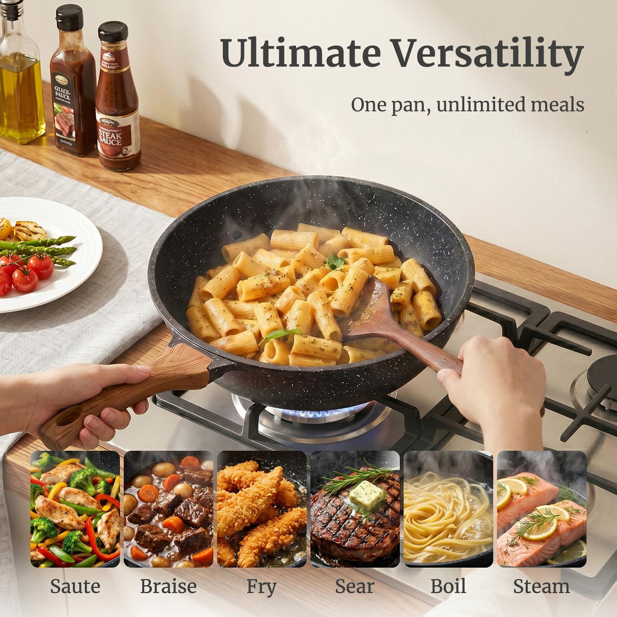 YASHE 11in / 4.5QT Nonstick Deep Frying Pan with Glass Lid, Dishwasher Safe