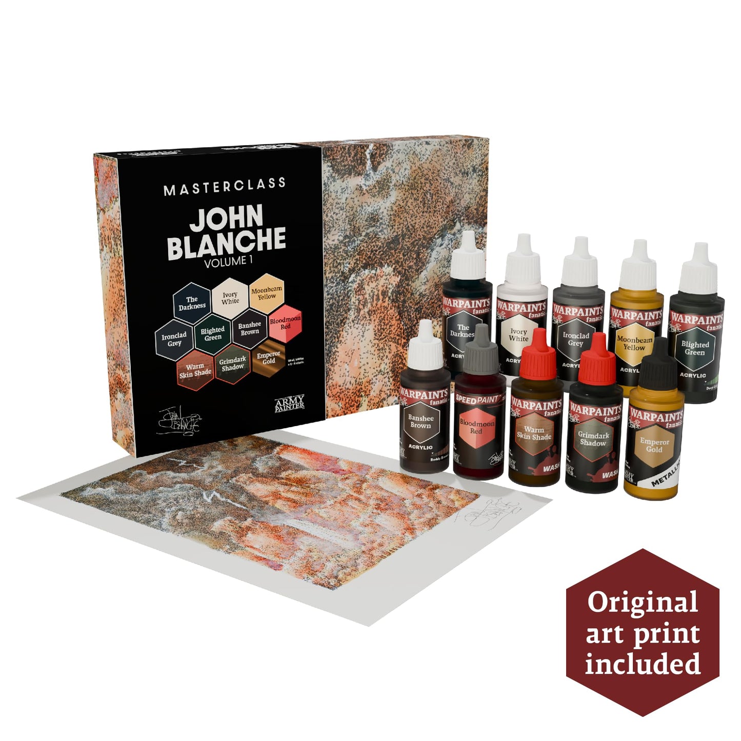 The Army Painter, Masterclass John Blanche Volume 1 Set, 6 x 18 ml Warpaints Fanatic Paints, 1 unique Speedpaint, 2 Washes, 1 Metallic & 1 Print - for Miniature Wargaming