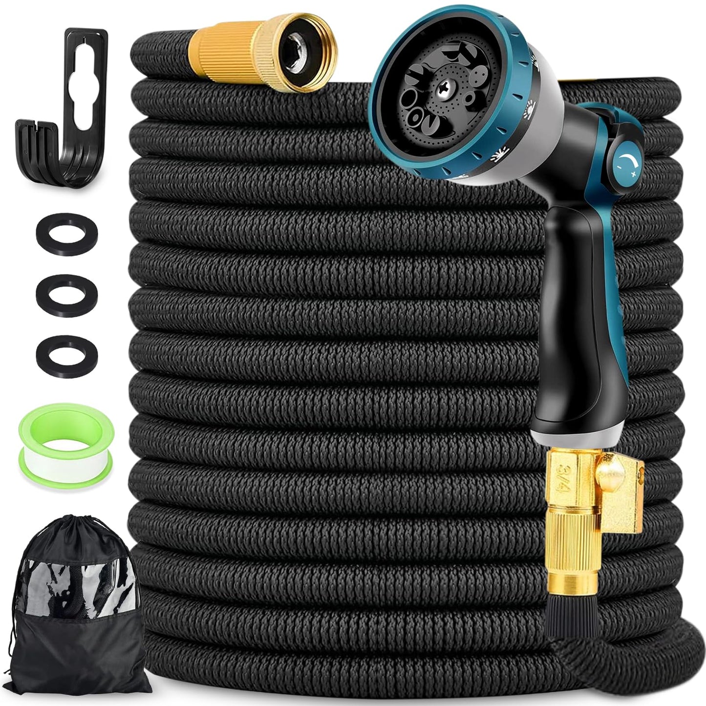 Expandable Garden Hose 100FT, Kink Free Flexible Water Hose with 10 Function Sprayer Nozzle Flexible Outdoor Yard Leak Proof, Lightweight Retractable Hose with Convenient Storage