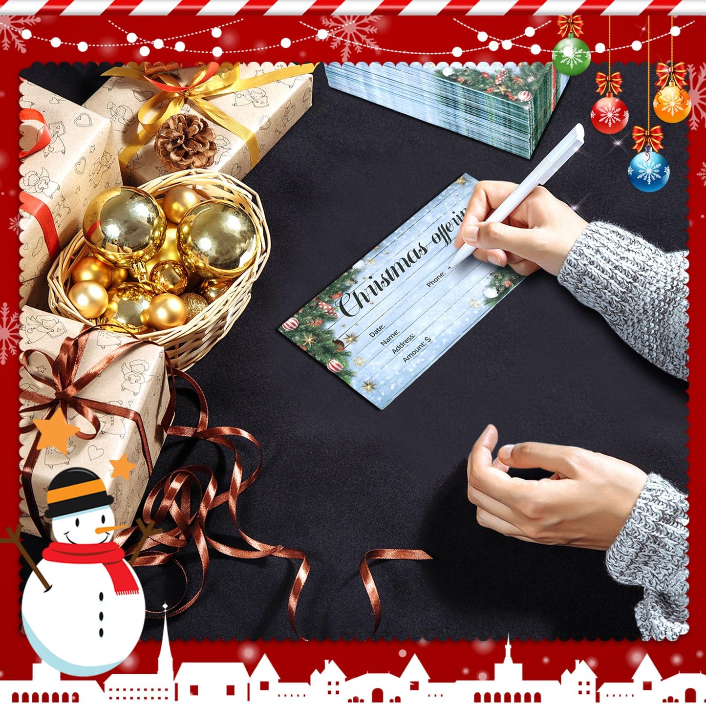Cholemy 500 Pcs Christmas Offering Envelopes for Church 6.3 x 3.1 Inch Tithes and Offering Envelopes for Church Religious Tithe Donation Bulk Supplies(Christmas Ball)