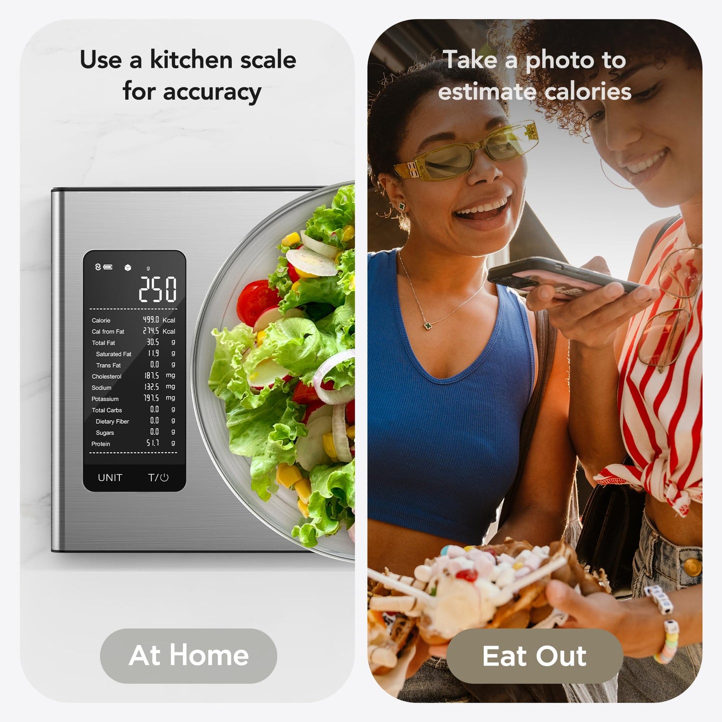 Ultrean Smart Food Kitchen Scale with Nutritional Calculator, Digital Grams and Ounces for Weight Loss, 19 Facts Tracking, Baking, Cooking, Portion Control, Macro, Keto, 10kg/22lb, Stainless Steel