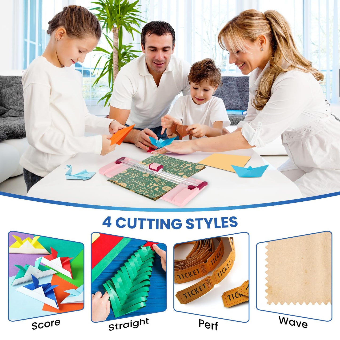 Paper Cutter Pink Rotary Paper Trimmer, 12 Inch Paper Cutter for Cardstock, Scrapbooking & Crafts, 4 Functions with 5 Blades, Automatic Security Safeguard, Side Ruler for Cutting Coupons, Photos,