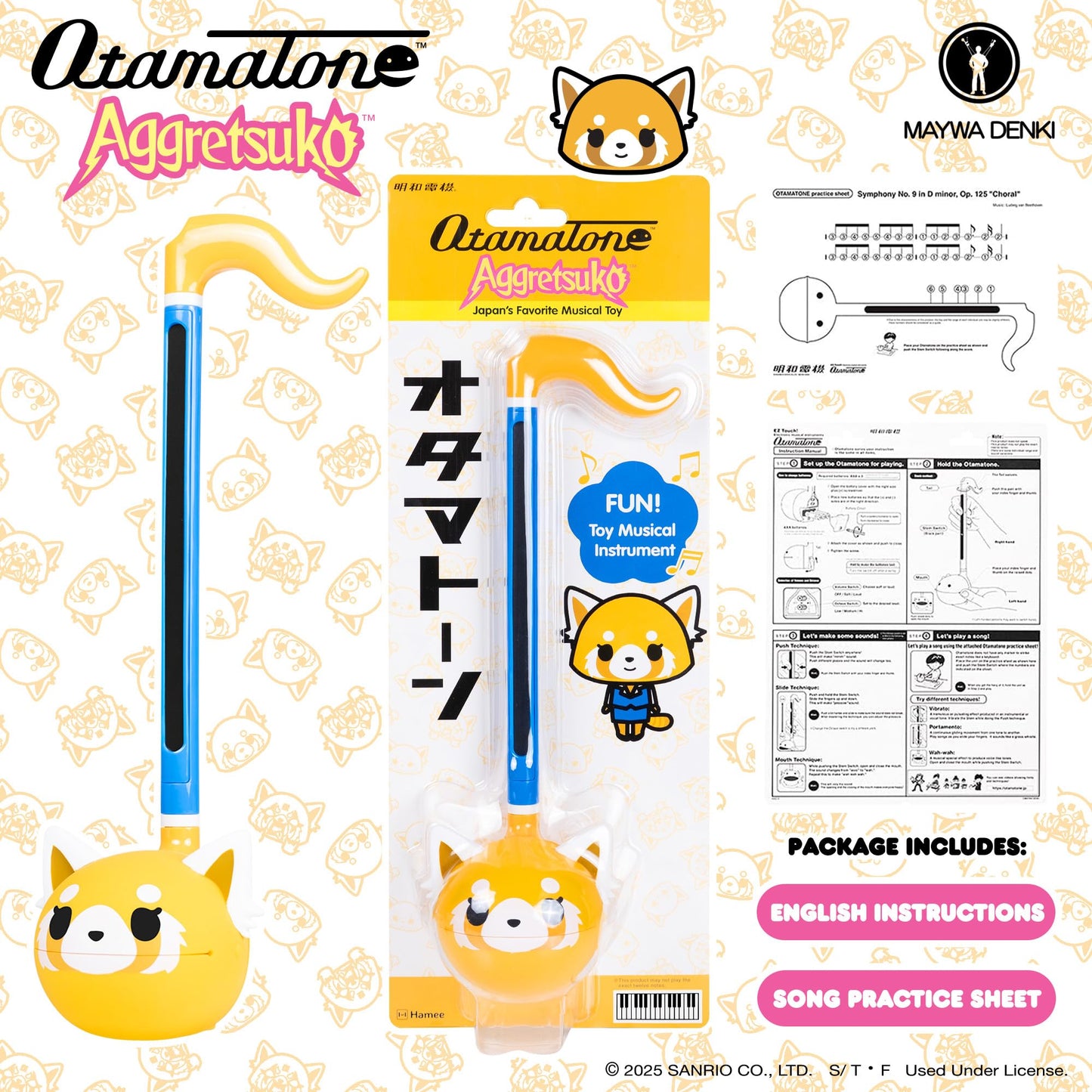 Otamatone Japanese Electronic Musical Instrument Portable Music Synthesizer (Official Licensed Aggretsuko Sweet Happy) Maywa Denki Studio Award Winning, Educational Fun Gift for Children Teen Adults