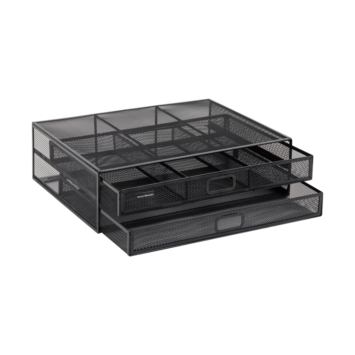 Mind Reader 2TDMESHY-BLK Metal Monitor Stand Riser with 2 Drawers, Desk Organizer, Holds PC, Laptop, Notebook, Printer and More, Black, 11.5 x 15.75 x 4.75