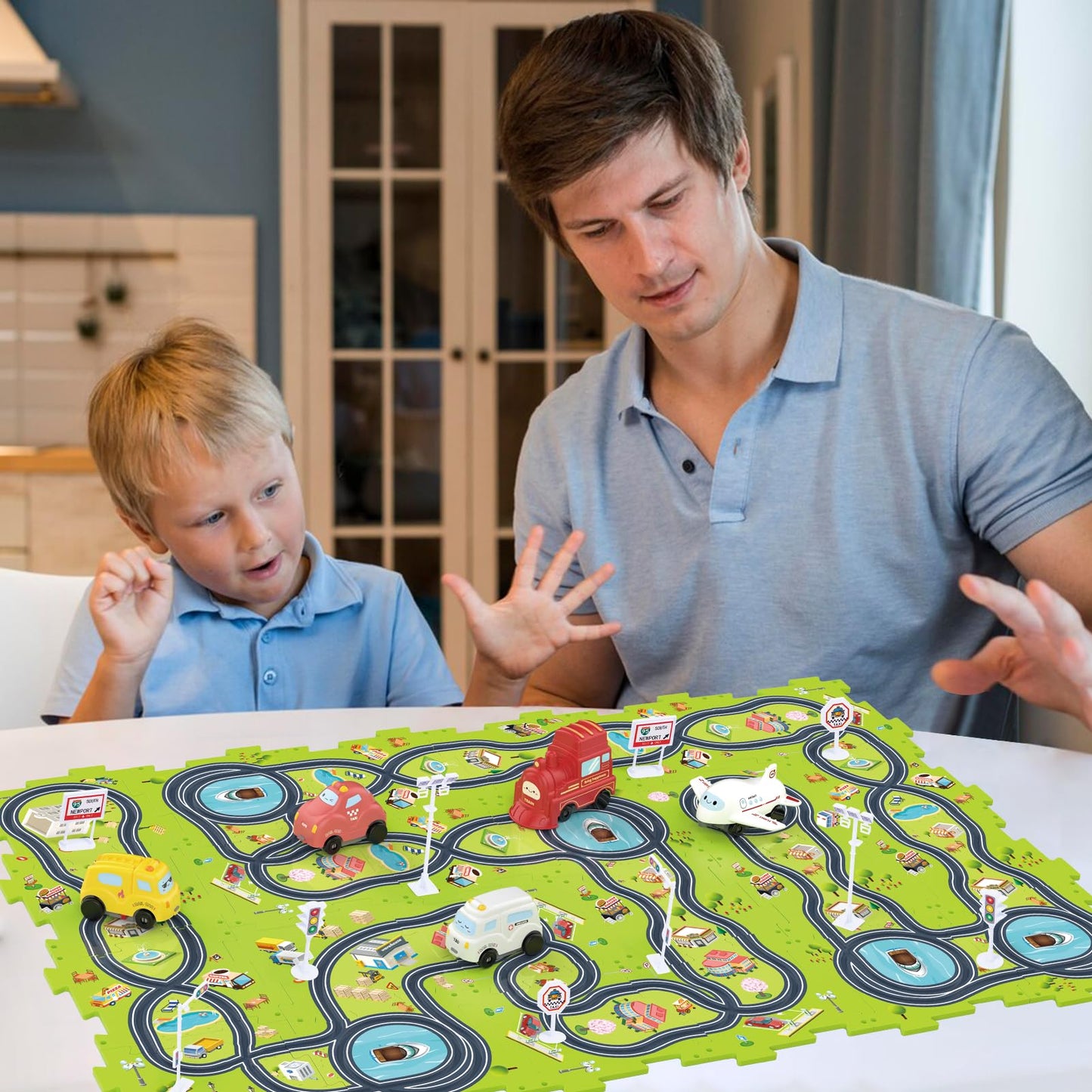 Bearbao Toddler Toys Gifts for 3 4 5 Year Old Boys, Total 24 Pieces Jigsaw Puzzle Racer Track Car Set with 3 Cars for Kids Boys 3-5, Puzzle Tracks Car Toys Gifts for 3 4 5 Year Old Boys Kids