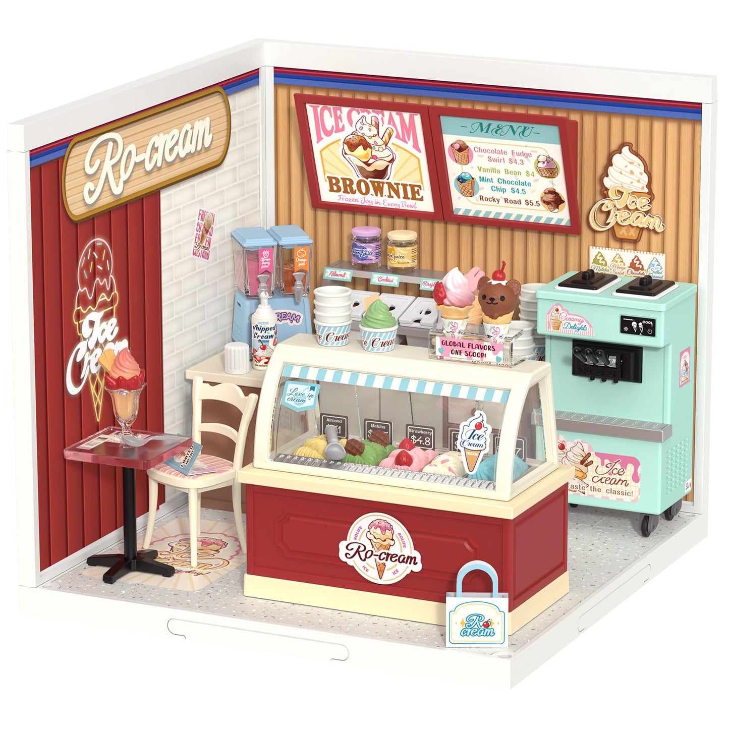 Rolife Super Creator DIY Miniature Plastic House Building Set Playset with LED, Suitable for Mini Figures Construction Toys Diorama Kit Gifts for Adults (Flavorful Ice Cream)