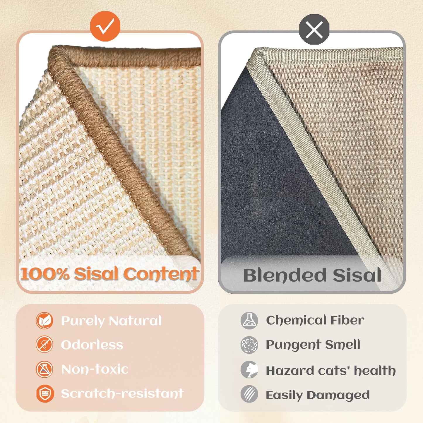 CHEERHOME PETS Sisal Cat Scratcher Bed for Indoor Cats Hammock for Scratching Pad Nartural Sisal Cat Scratch Post for Large Cat Scratcher Lounge, Wooden Cat Furniture(Medium)