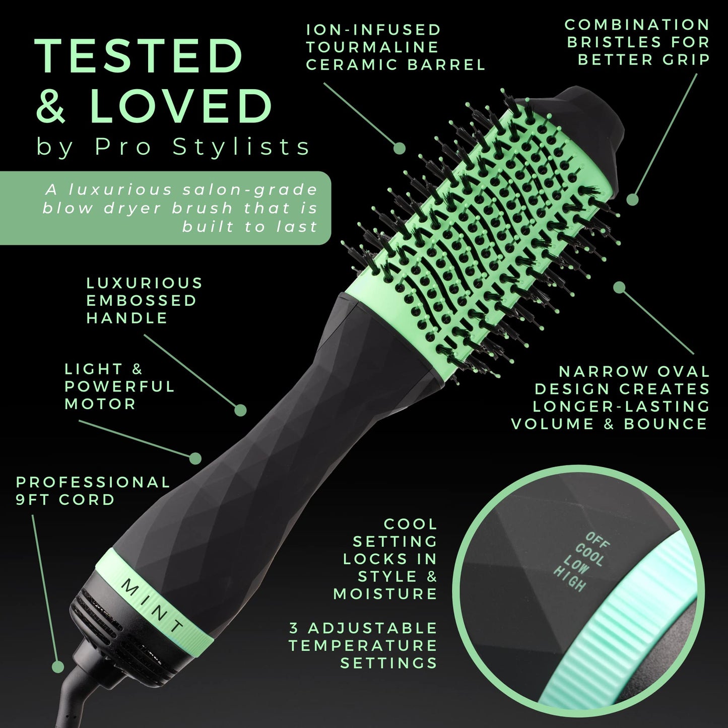Professional Series 5-in-1 Blow Dryer Brush Hair Styler by MINT | Powerful Frizz-Eliminating Ionic Hair Dryer Brush | Blowout Brush Straightens & Smooths | Hot Air Brush Volumizer for Fine/Thick Hair