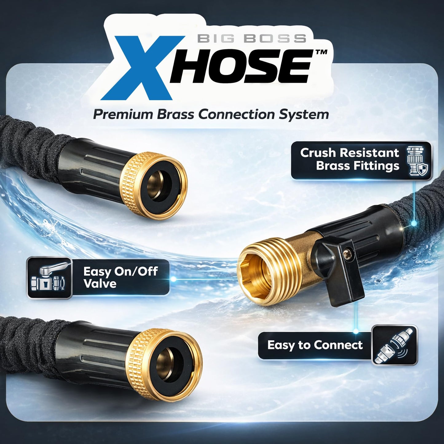 XHOSE PRO Expandable Garden Hose 50ft Water Hose with Brass Fittings, Flexible, Expanding and Retractable, Lightweight 50 Ft Hose, Tuyau Arrosage - 2026 Model