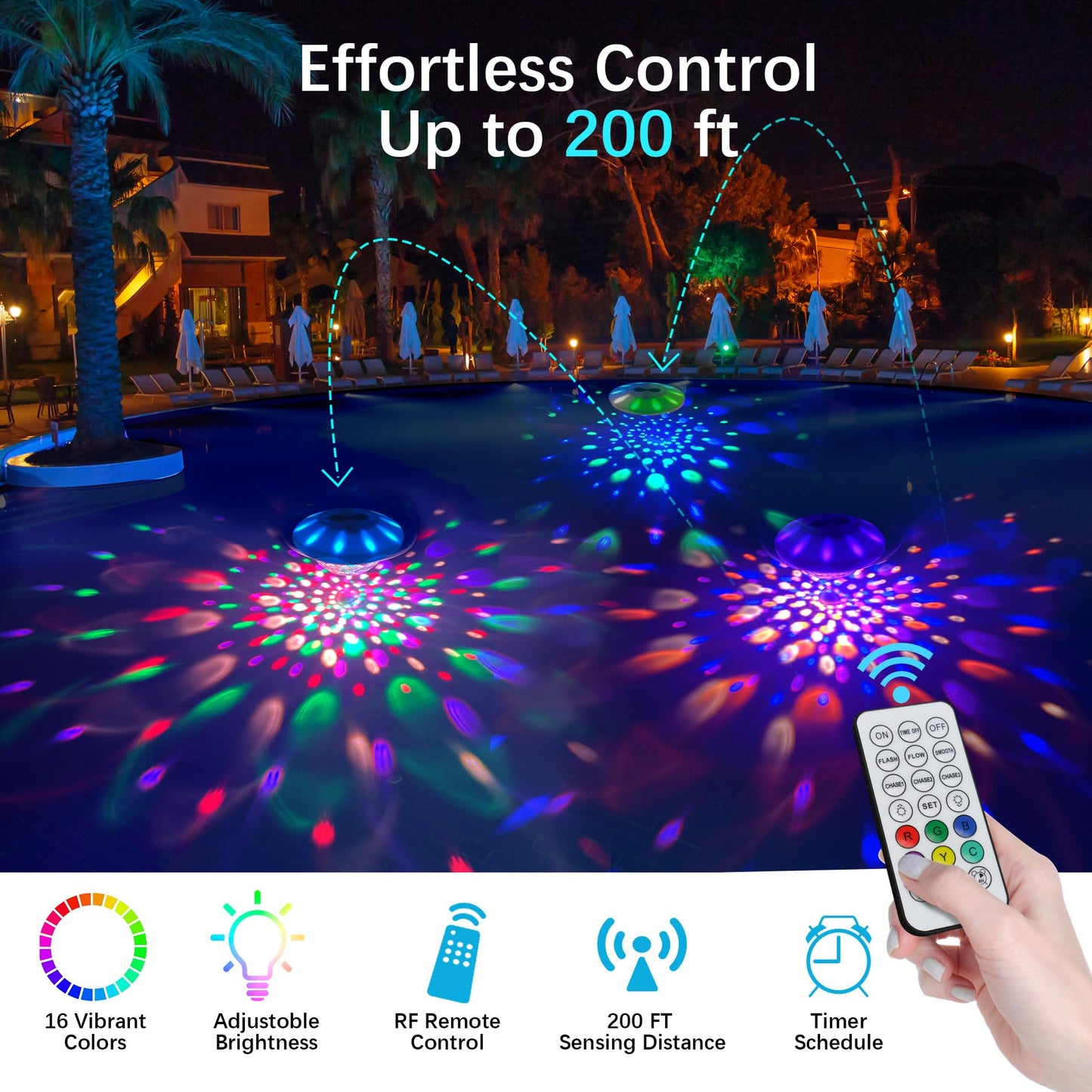 Rechargeable Floating Pool Lights (1 Pack) - Pool Lights with Vibrant RGB Colors, IP68 Waterproof Floating Lights, Upper and Lower Color Changing Led Lights for Pools, Hot Tubs and Garden