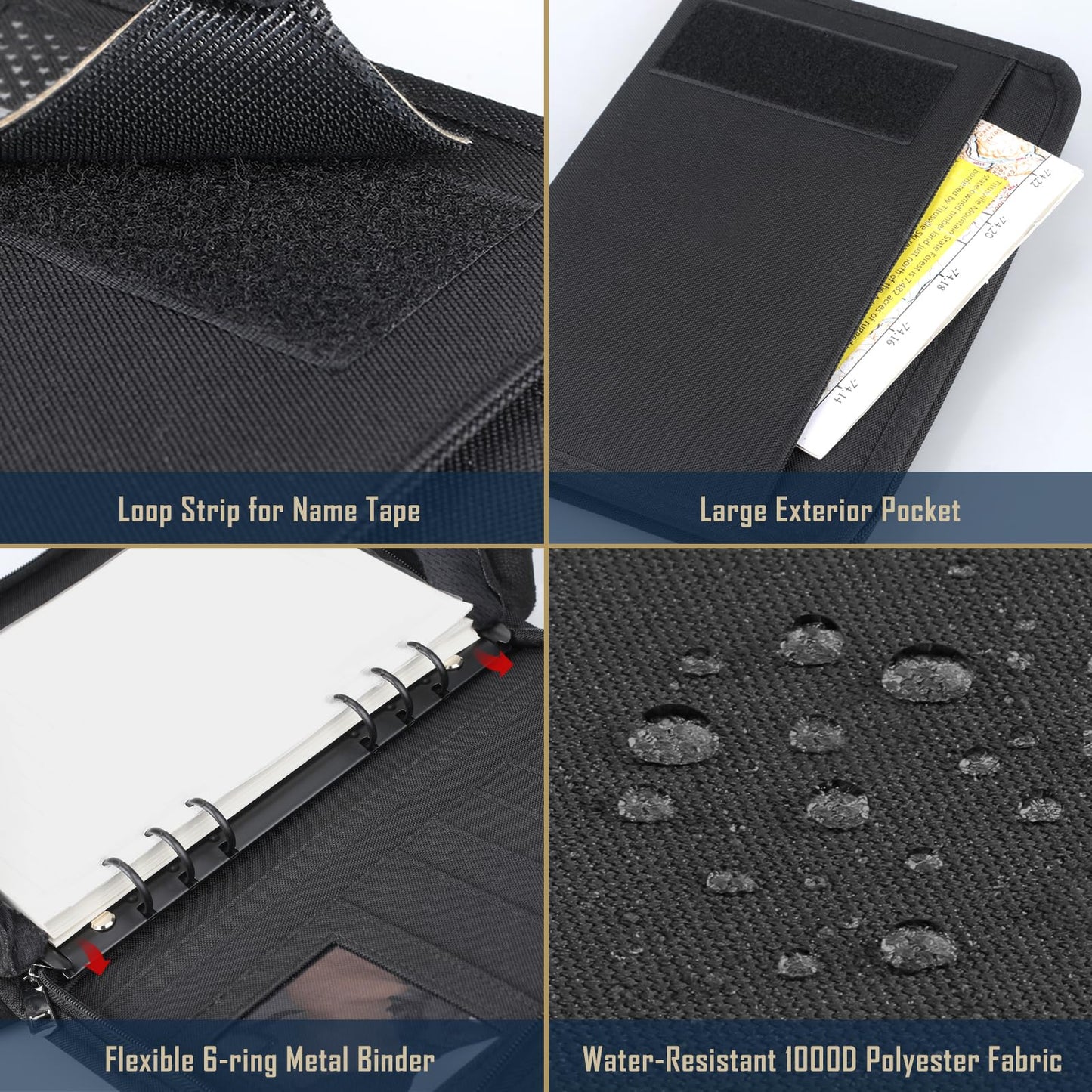 WYNEX Tactical Notebook Padfolio Ring Binders with 80 Sheets,Army Military Notebook Tactical Portfolio Binder with Zipper for Tactical Gear and Organizer, Refillable A5 6 Ring Binder