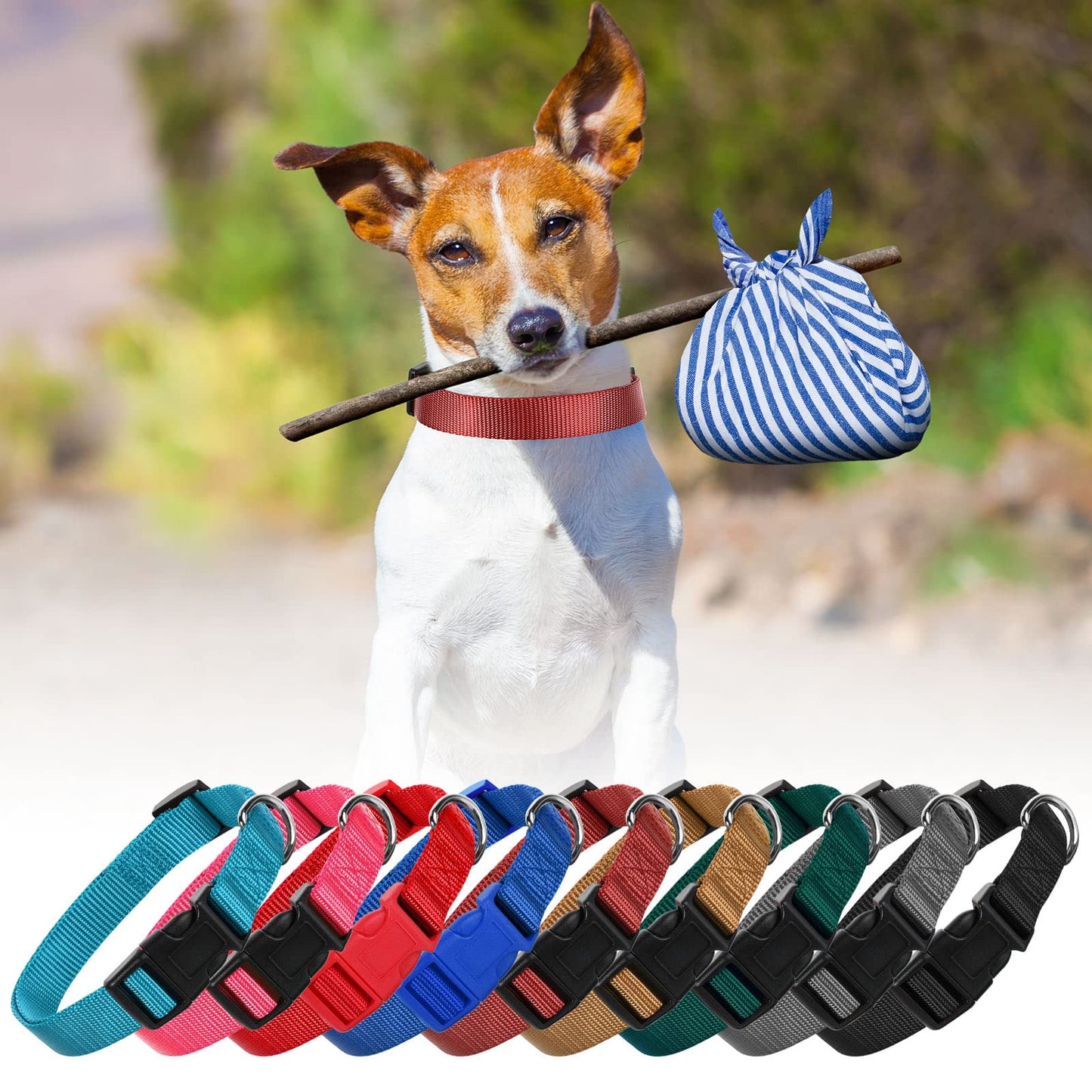9 Pieces Adjustable Dog Collar for Animal, Soft Nylon Pets Puppy Collar with Quick Release Buckle Holder Bulk for Dogs Walking Running Training(Medium,Retro Colors)