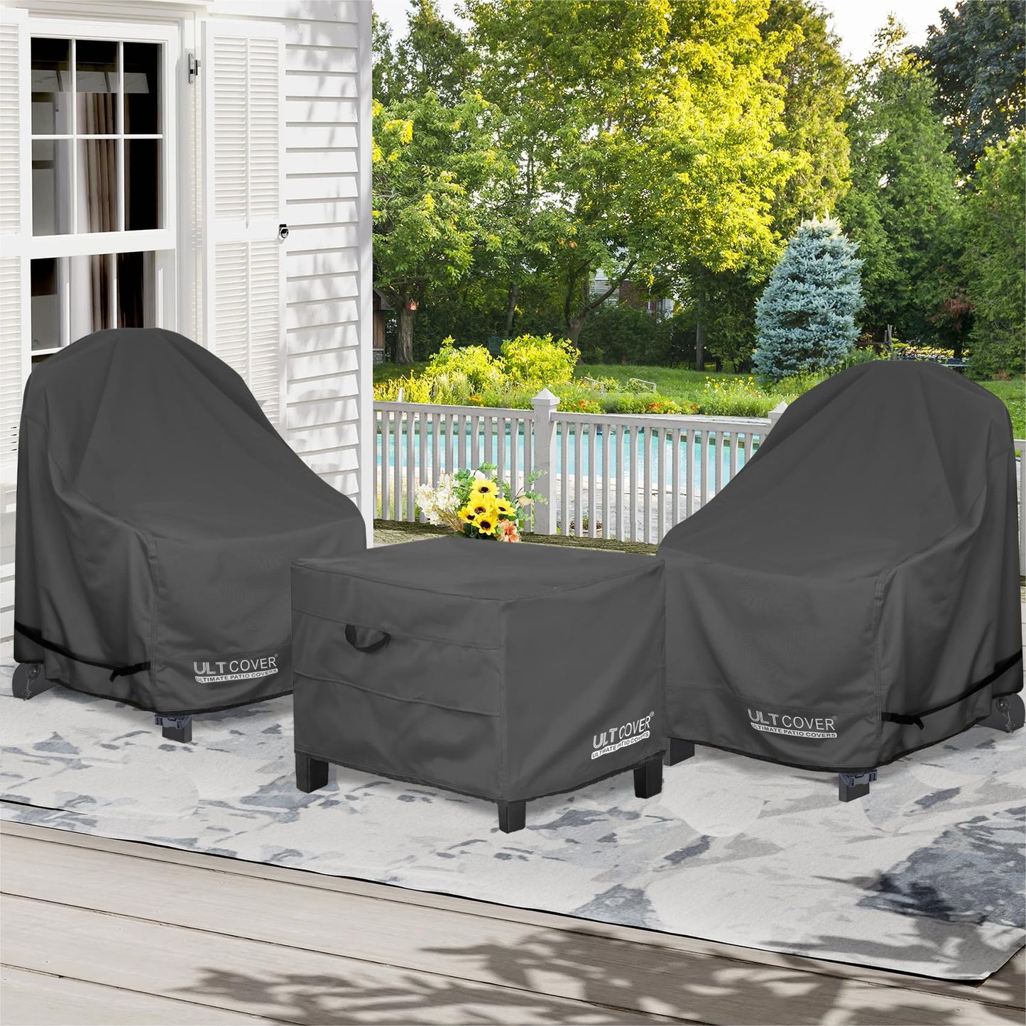 ULTCOVER Waterproof Patio Ottoman Cover Square Outdoor Side Table Furniture Covers Size 32L x 32W x 20H inch, Black