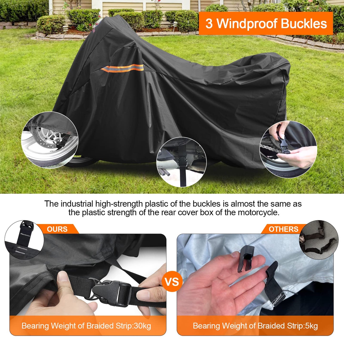 Comnova Motorcycle Cover 104 Inch, 600D Universal Motorcycles Cover Waterproof with Lock-Holes All Season, Large Motorbike Vehicle Scooter Cover for Harley Davidson, Honda, Suzuki, Kawasaki, Yamaha