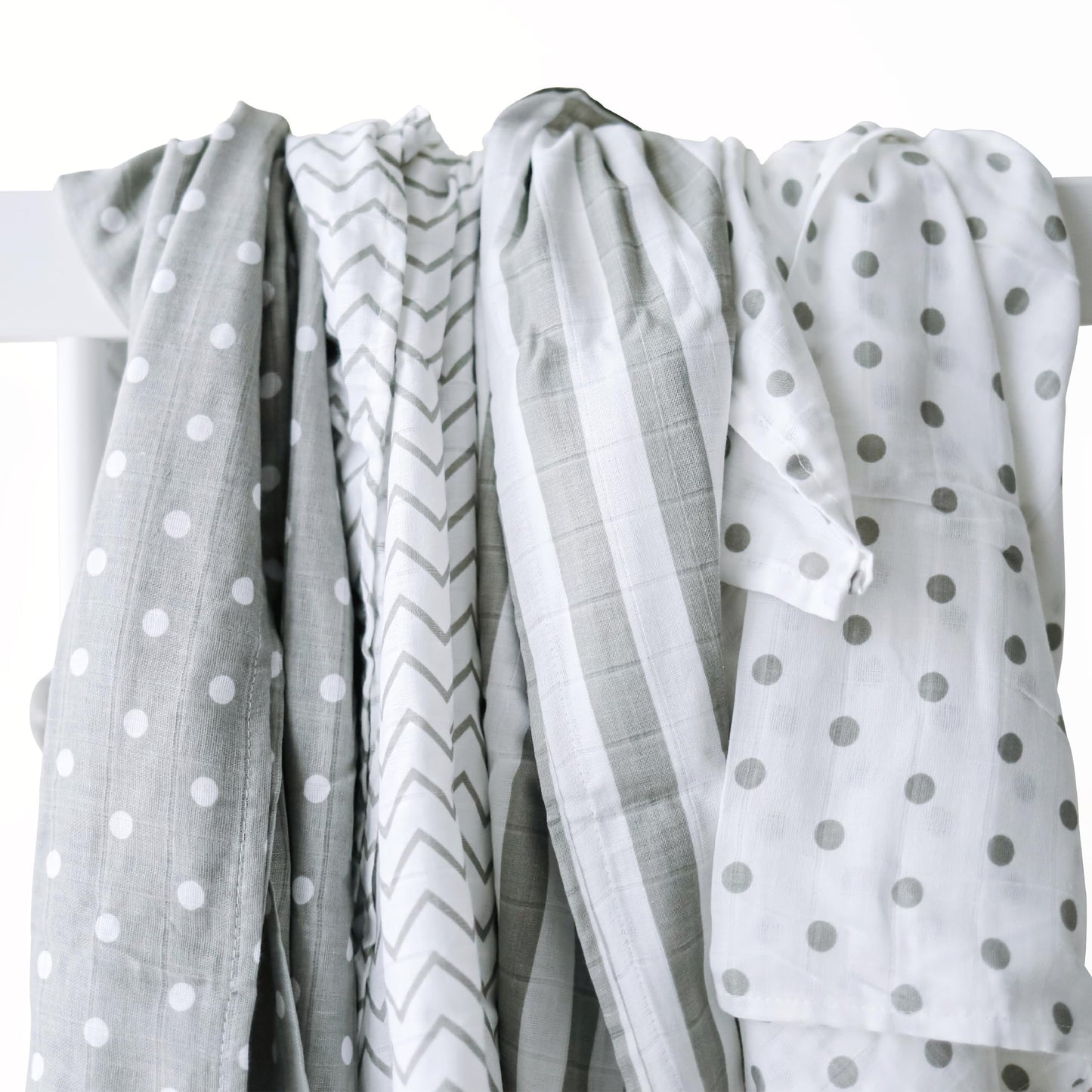 CuddleBug Muslin Swaddle Blankets 4Pack - 47x47inch Soft, Lightweight & Breathable Cotton Ideal for Swaddling Newborn Babies - Spots N' Stripes