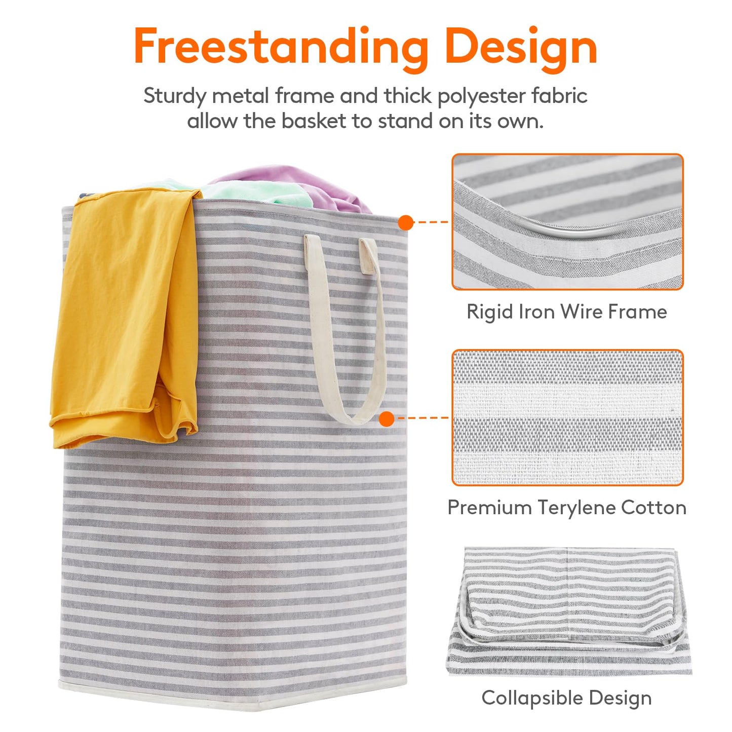 Lifewit 3-Pack 80L Freestanding Laundry Hamper, Large Collapsible Laundry Baskets with Easy Carry Extended Handles, Waterproof Clothes Hamper in Bedroom, Bathroom, Laundry Room, College Dorm, Grey