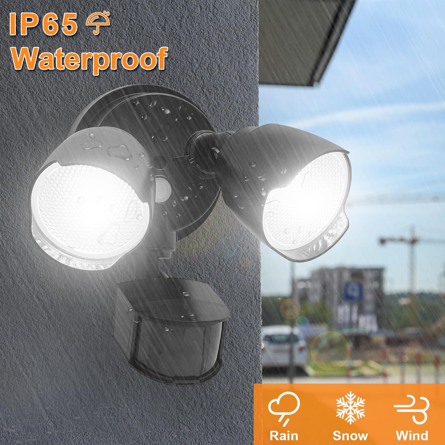 CELAVY 15W 1500 Lumen LED Security Lights with Motion Sensor Outdoor, 3000K/5000K Light, IP65 Waterproof, Dusk to Dawn, Dual-Head Motion Detected Flood Wall Light for Garage Yard Porch (Black)