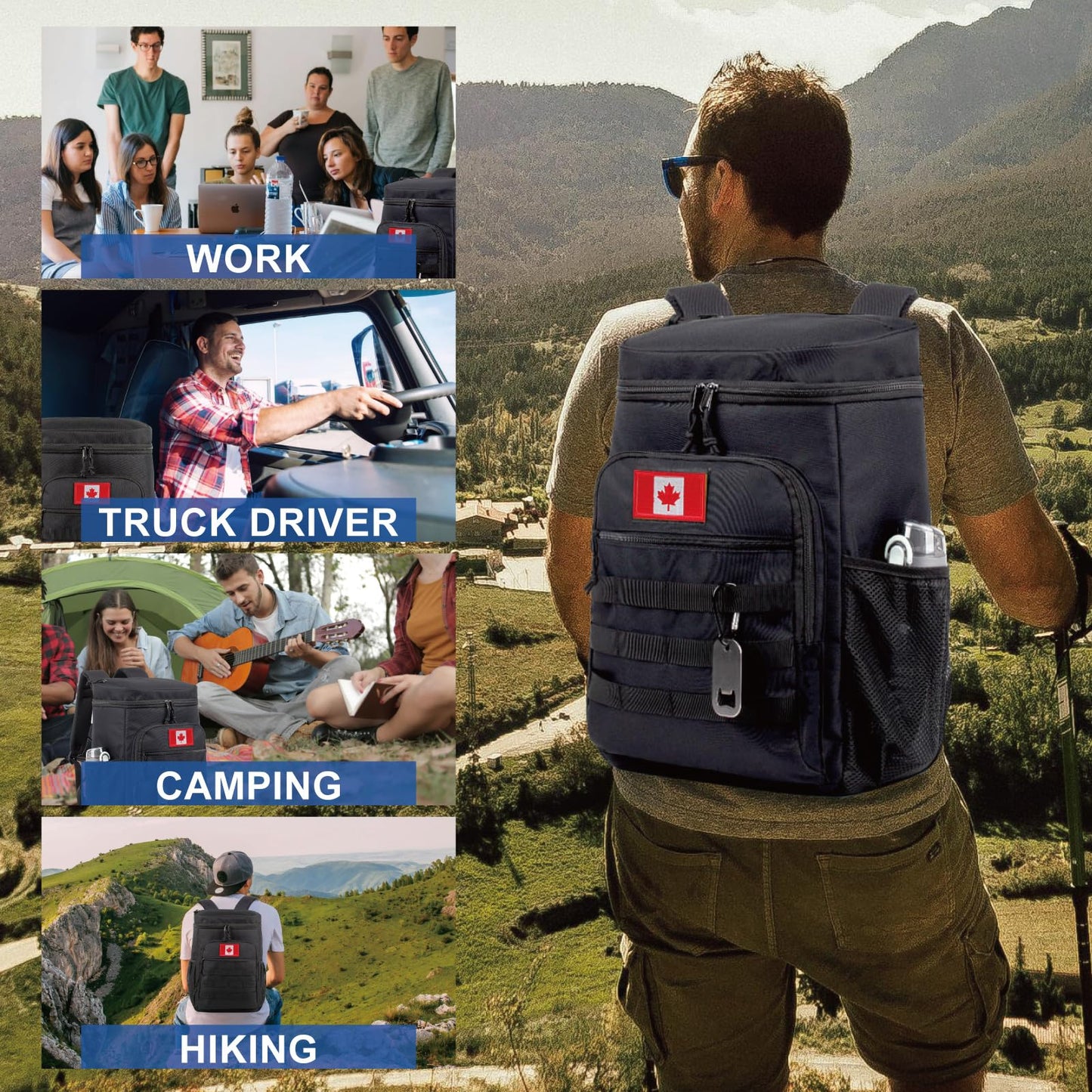 BERRYRIZZ Tactical Backpack Cooler for Men, 25L Large Insulated Backpack Leak-Proof, Heavy Duty Lunch Backpack, Waterproof Ice Chest Bag Women Adults Work Daytrip Camping Beach Hiking, Black