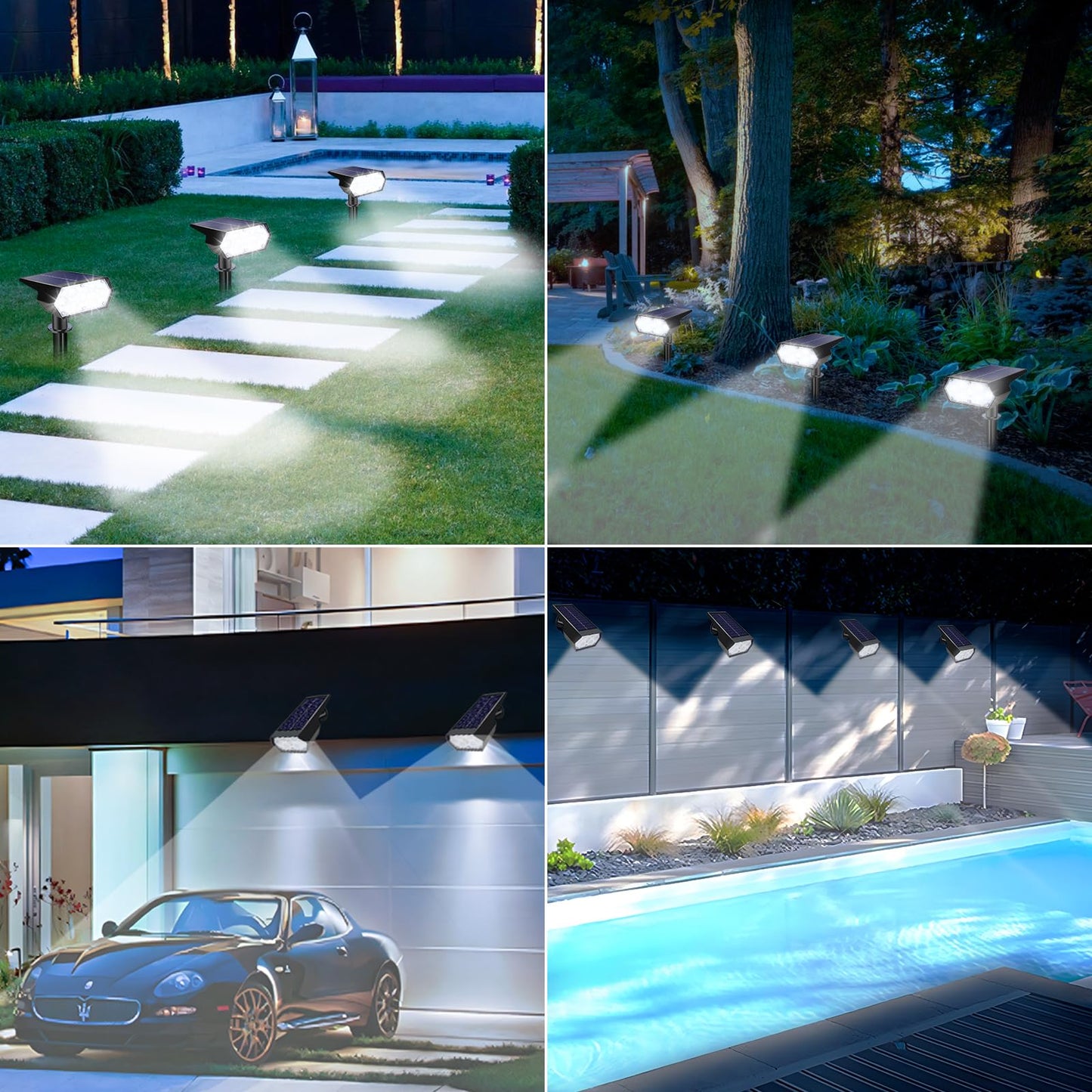 Solar Spot Lights Outdoor Waterproof IP65, 49 LED Solar Lights for Outside, 2 Brightness Modes Solar Powered Garden Yard Landscape Spotlights for Walkway, Driveway Decorations (4 Pack-White)