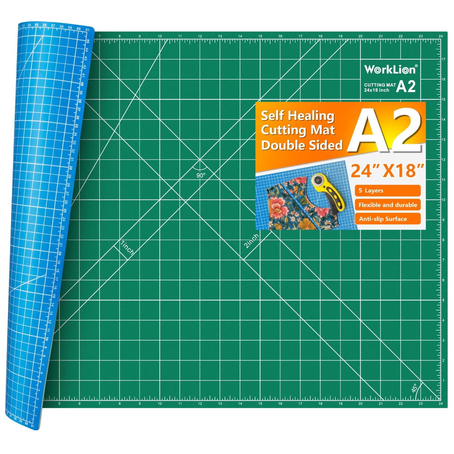 WORKLION 18'' x 24'' Large Self Healing PVC Cutting Mat, Double Sided, Gridded Rotary Cutting Board for Craft, Fabric, Quilting, Sewing, Scrapbooking - Art Project…