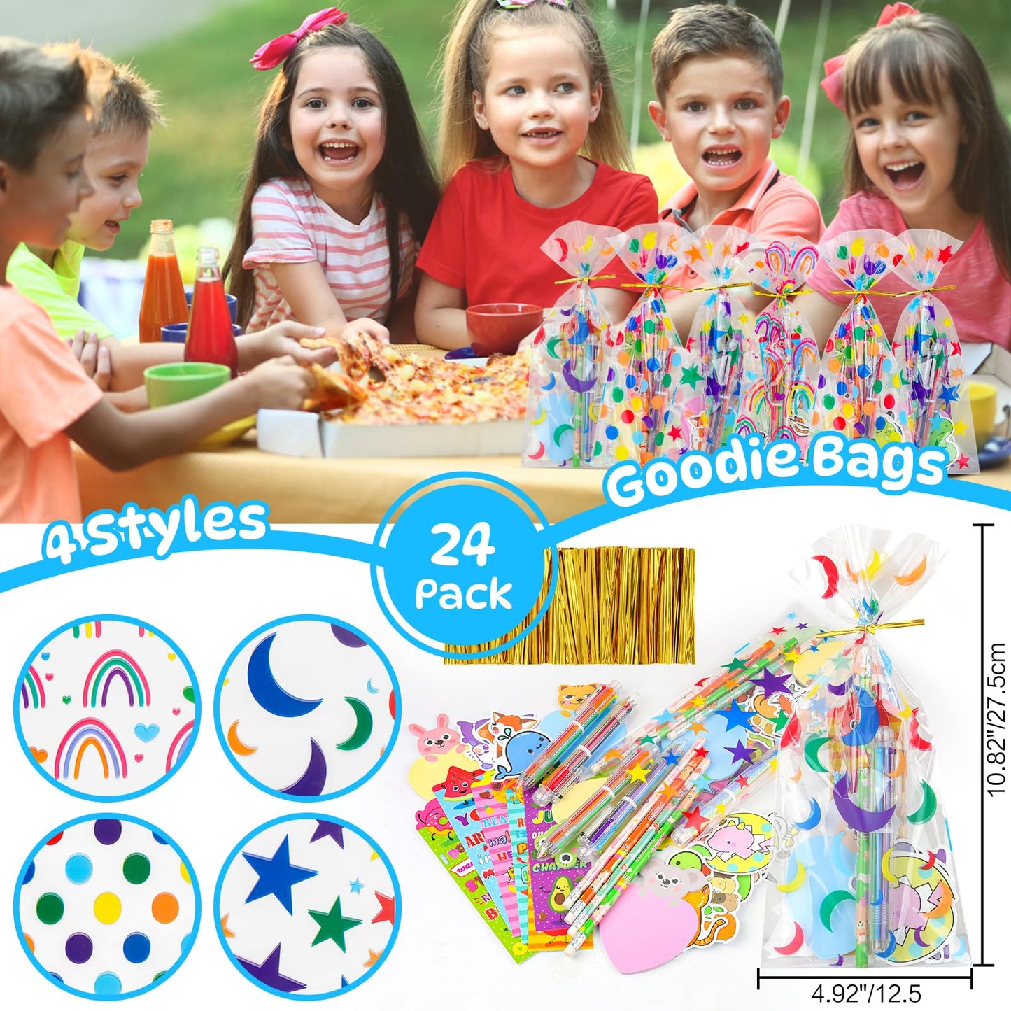 Loot Bags for Kids Birthday, 24Pack Stationery Party Favors with 6-in-1 Multicolor Pens Pencils Sticky Notes Stickers Bookmarks for Goodie Bags Birthday Classroom Gifts Rewards