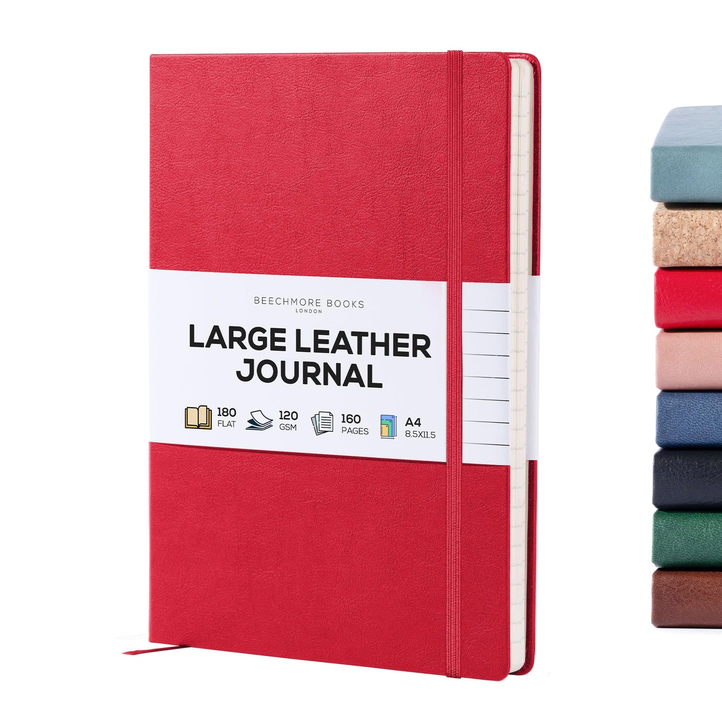 BEECHMORE BOOKS Lined Journal Notebook, 8.5 x 11.5 inch A4 160 Lined Pages, Hardcover Leather Journals for Women, Men, Writing and Notebooks for Work - 120 GSM Thick Paper, Gifts Box Included