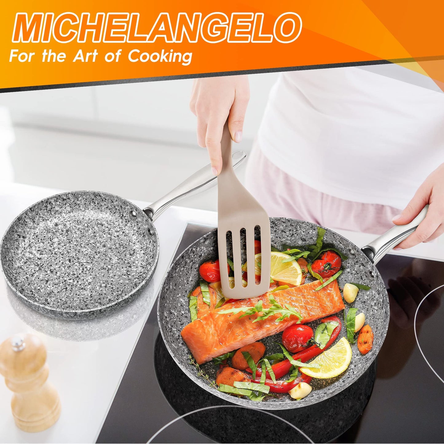 MICHELANGELO Stone Frying Pans Set 8/9.5/11 inch, Nonstick Frying Pans with 100% APEO & PFOA-Free Stone Non Stick Coating, Granite Skillet Set, Nonstick Skillets 3 Pcs
