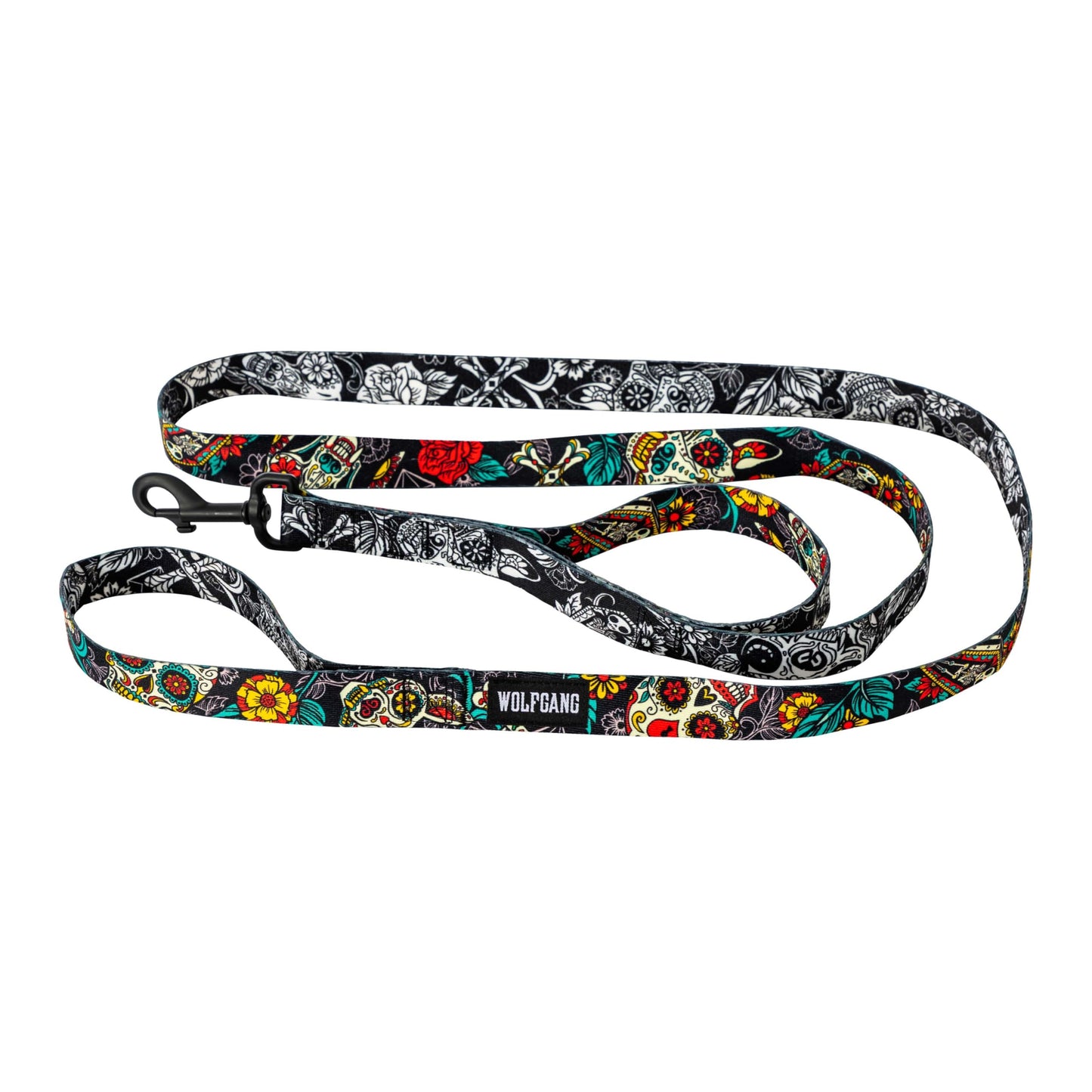 Wolfgang Heavy Duty Dog Leash, Pull-Tested to Over 800 lbs for Walking & Training, LosMuertos Print, Dual Handle Large