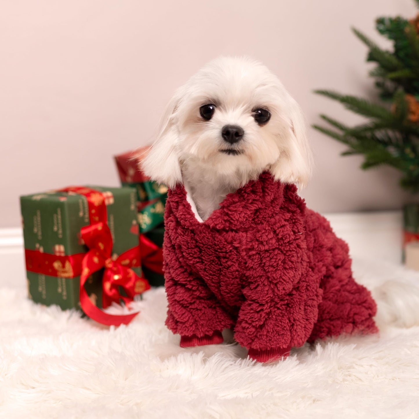 Fitwarm Turtleneck Fleece Dog Sweater Pajamas, Warm Winter Dog Clothes for Small Dogs Boy Girl, Fuzzy Pet Onesie with Feet, Red, XS