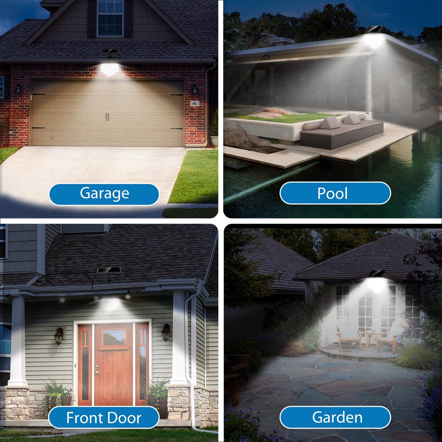 Kasonic Solar Outdoor Lights，6500K Super Bright Motion Sensor Lights, 2000LM LED Security Lights with 3 Modes, IP65 Waterproof Wall Lights for Garage Yard Patio,2 Pack